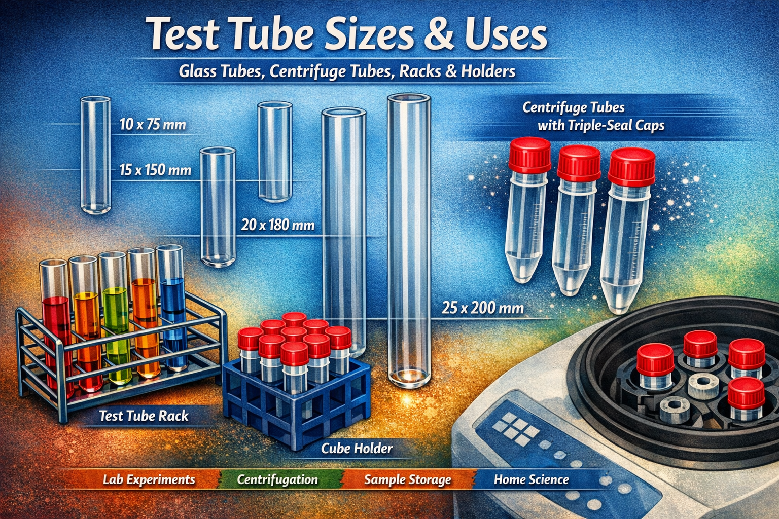 Test Tube Sizes & Uses: Guide to Glass Test Tubes, Centrifuge Tubes, Racks & Holders - TN LAB Supply