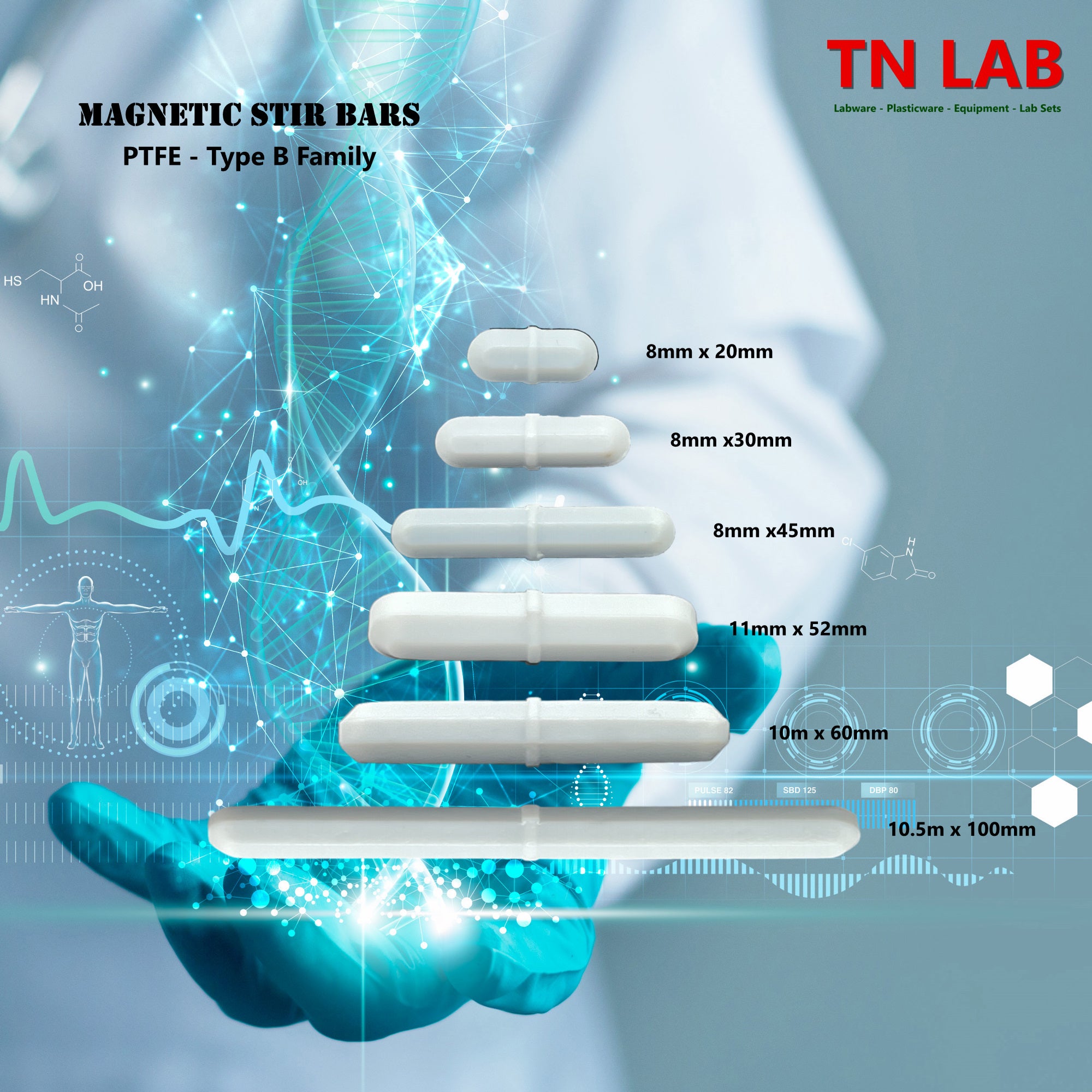 Magnetic Stir Bars PTFE Type-B - TN LAB Supply