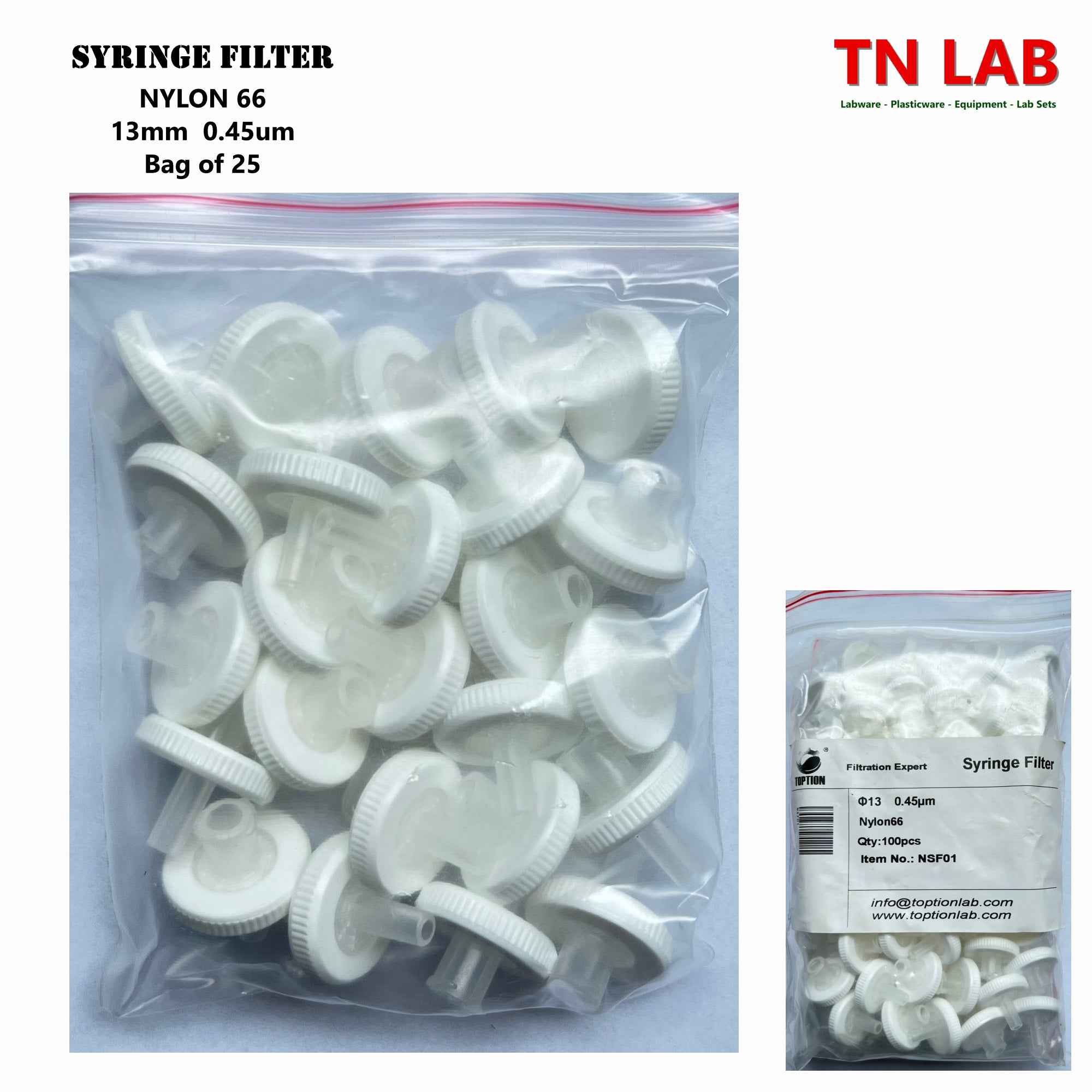 13mm Syringe Filters PES NYLON66 PTFE PVDF Hydrophilic - TN LAB Supply