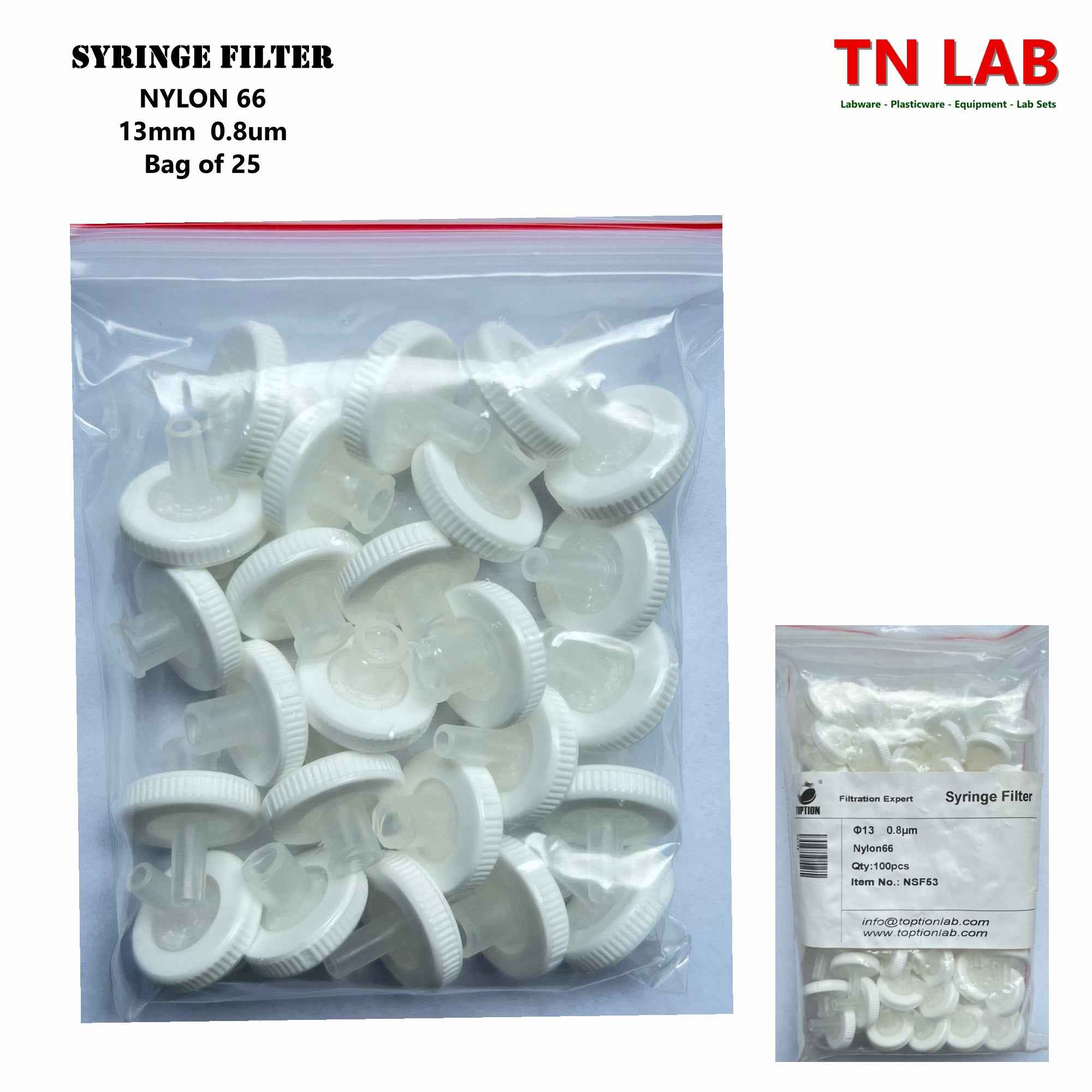 13mm Syringe Filters PES NYLON66 PTFE PVDF Hydrophilic - TN LAB Supply