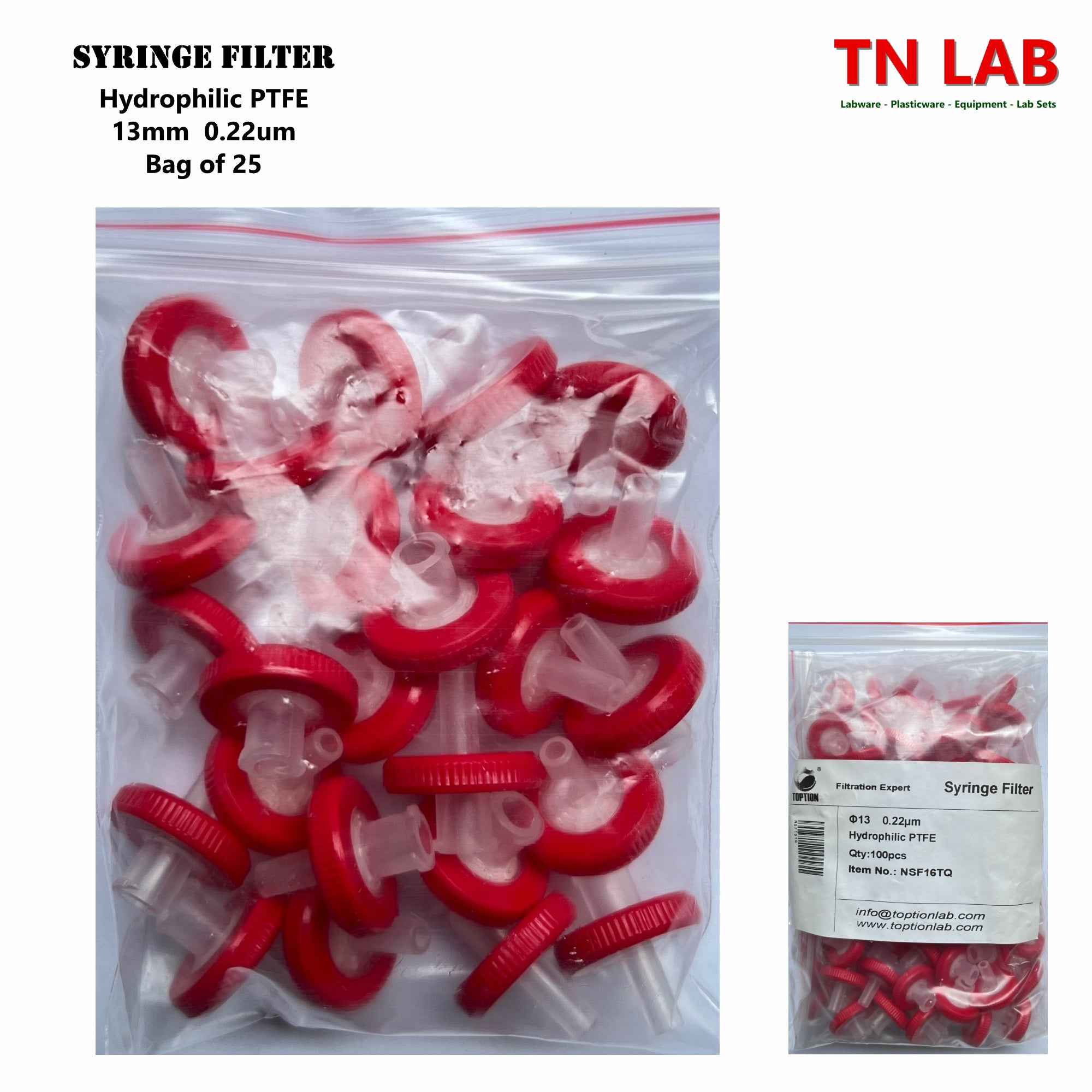 13mm Syringe Filters PES NYLON66 PTFE PVDF Hydrophilic - TN LAB Supply