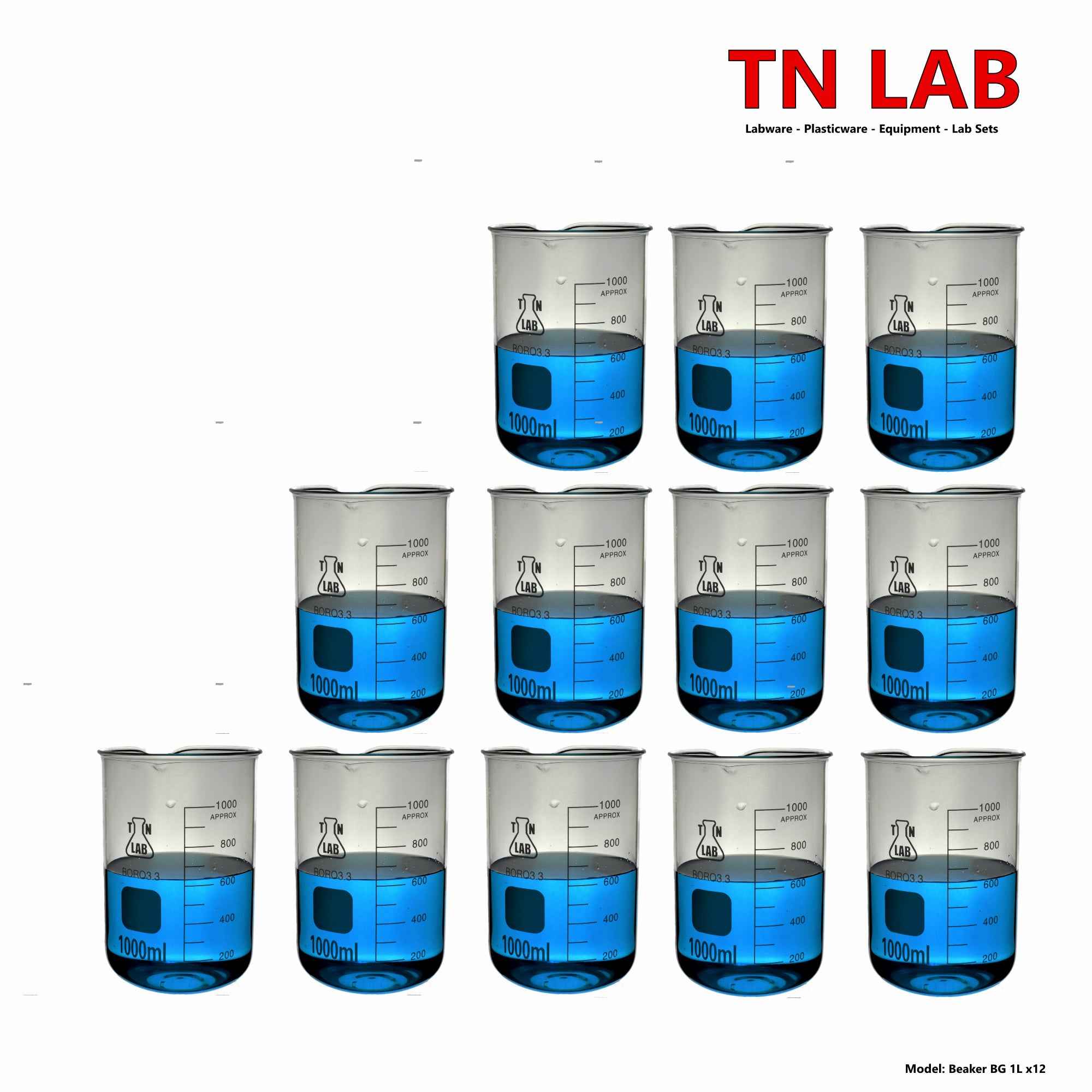 Beaker Borosilicate Glass with Graduations 1000ml 1L