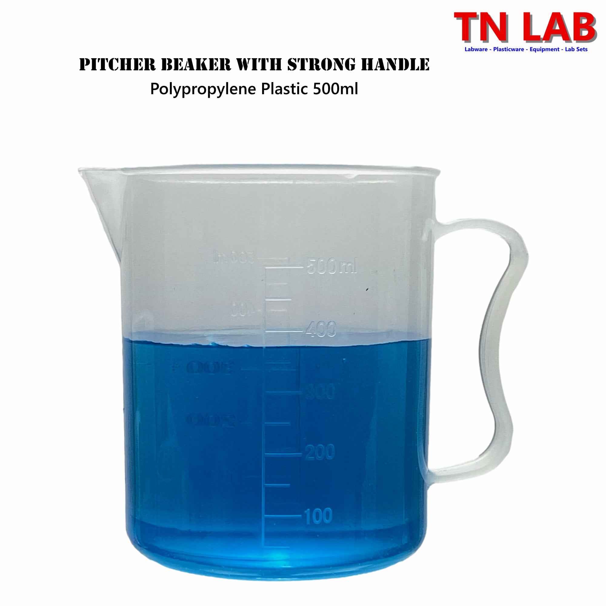 Pitcher Beaker Measuring Cup 500ml Strong Handle Polypropylene Graduated