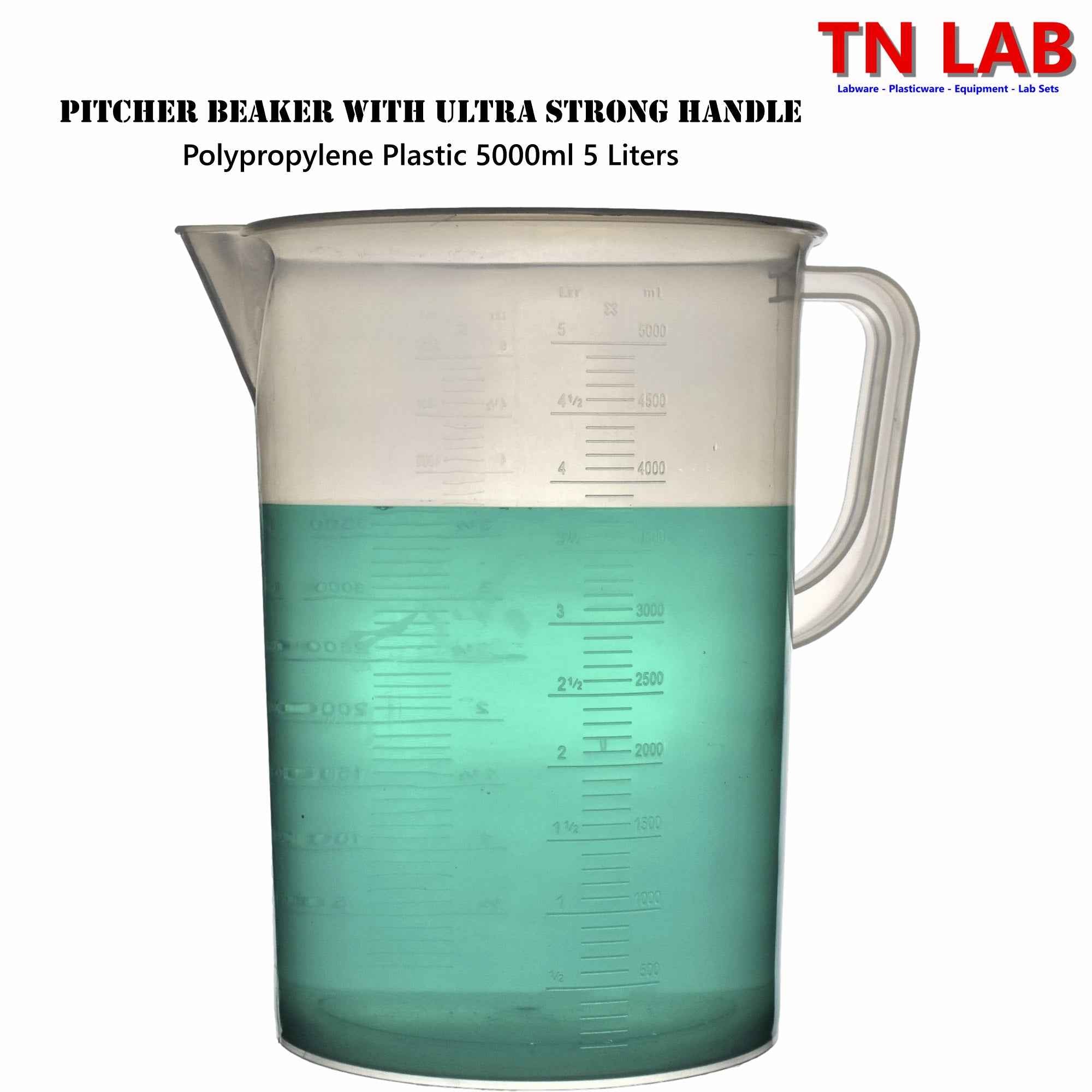5L Pitcher Beaker "The Beast" Ultra-Strong Handle Polypropylene with Graduations
