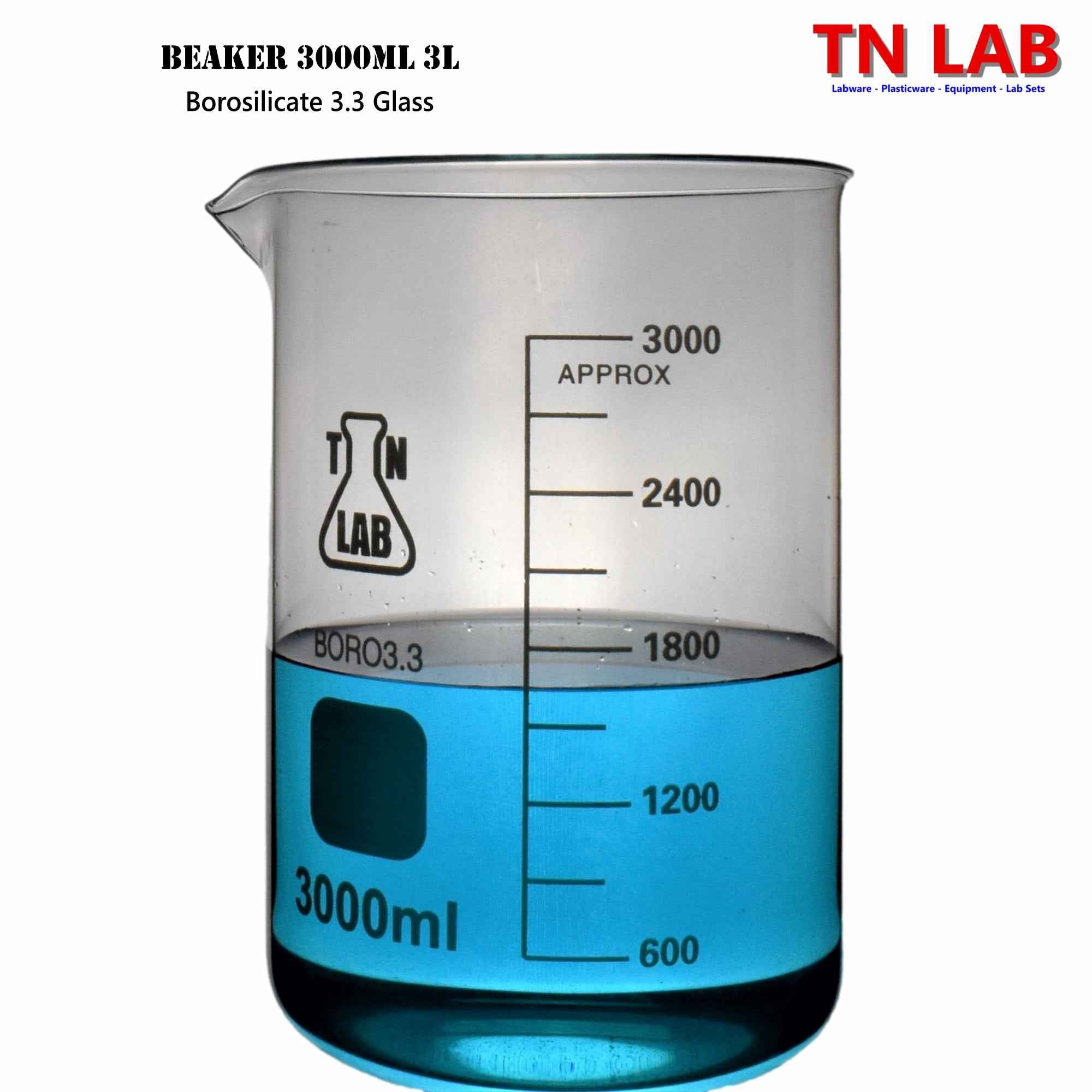 Beaker Borosilicate Glass with Graduations 3,000ml 3L