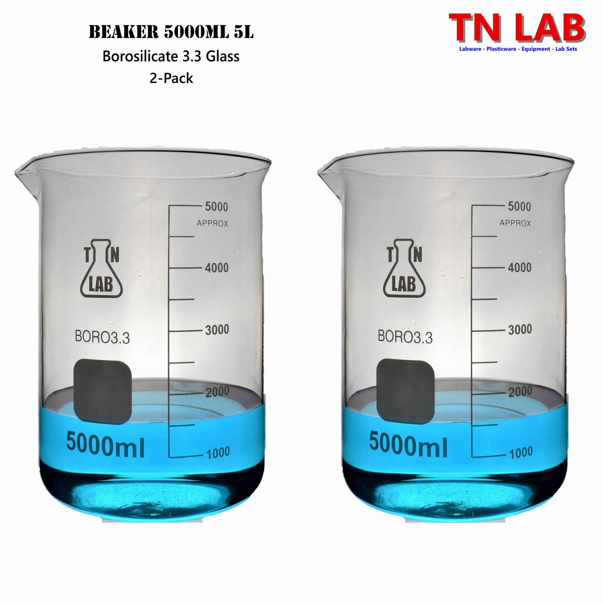 Beaker Borosilicate Glass with Graduations 5,000ml 5L