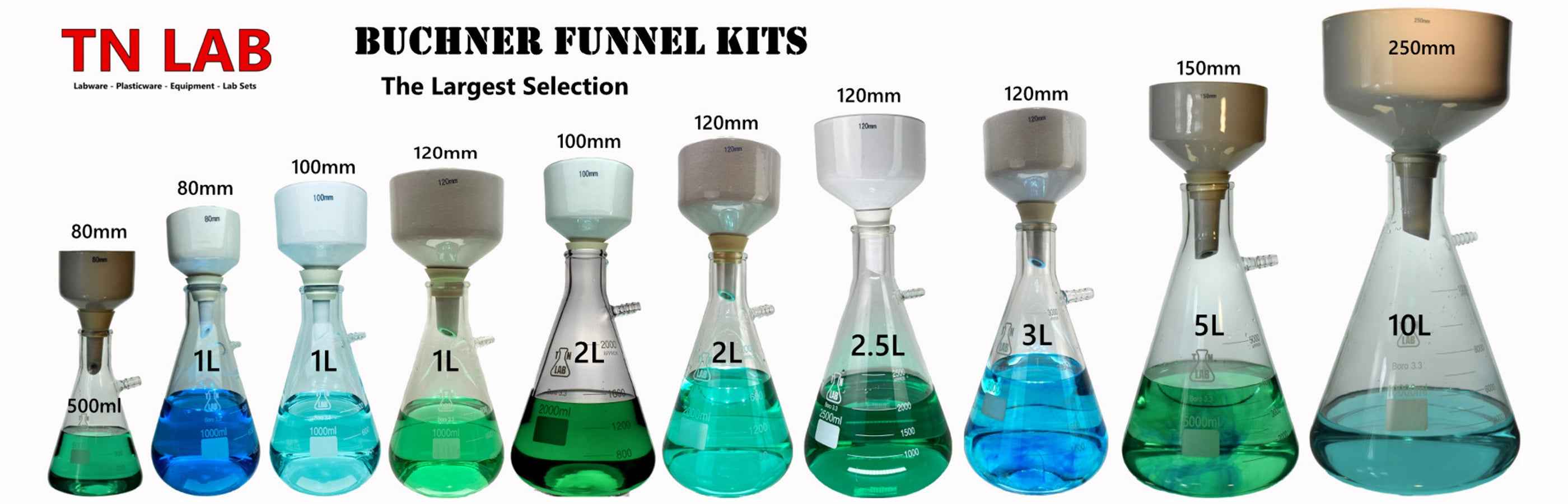 TN LAB Supply Buchner Funnel Kit Family of 10 Different Size Kits