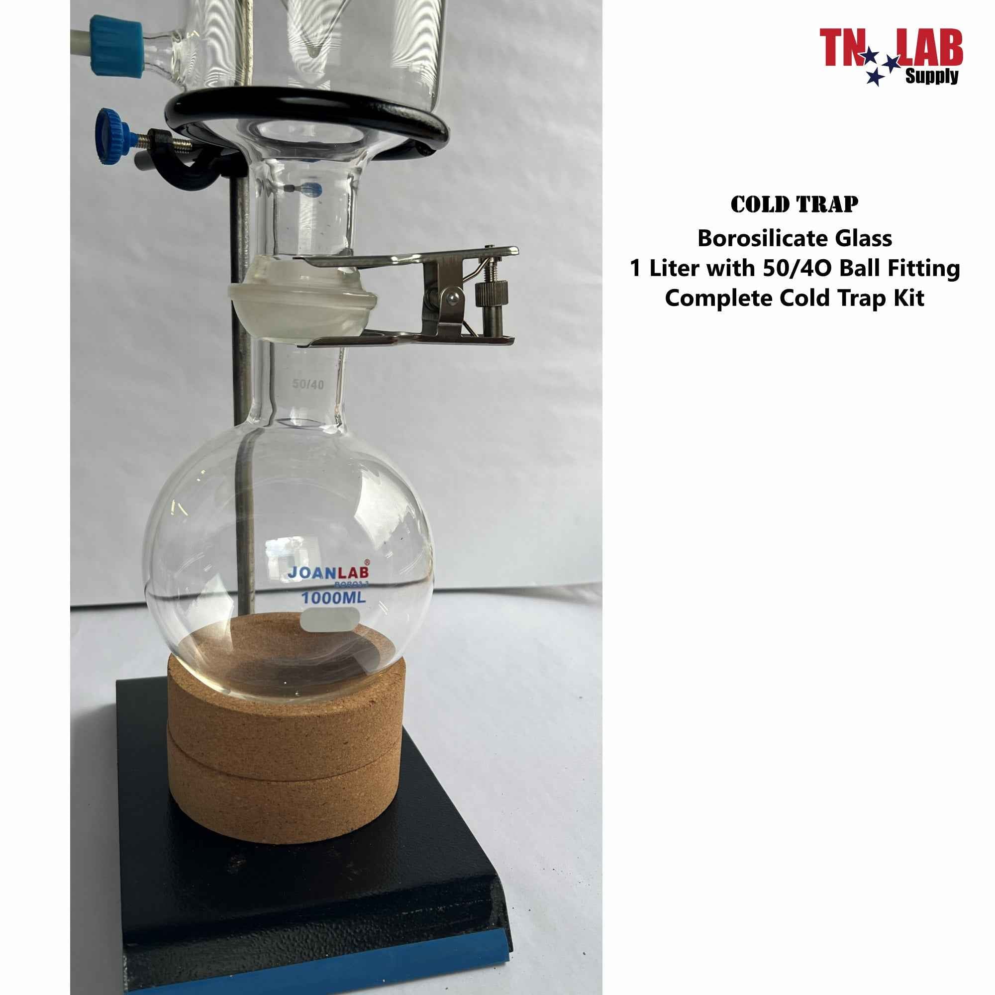 Cold Trap Dewar Style 1500ml 1.5L Dry Ice Cork Ring Stand Complete Set