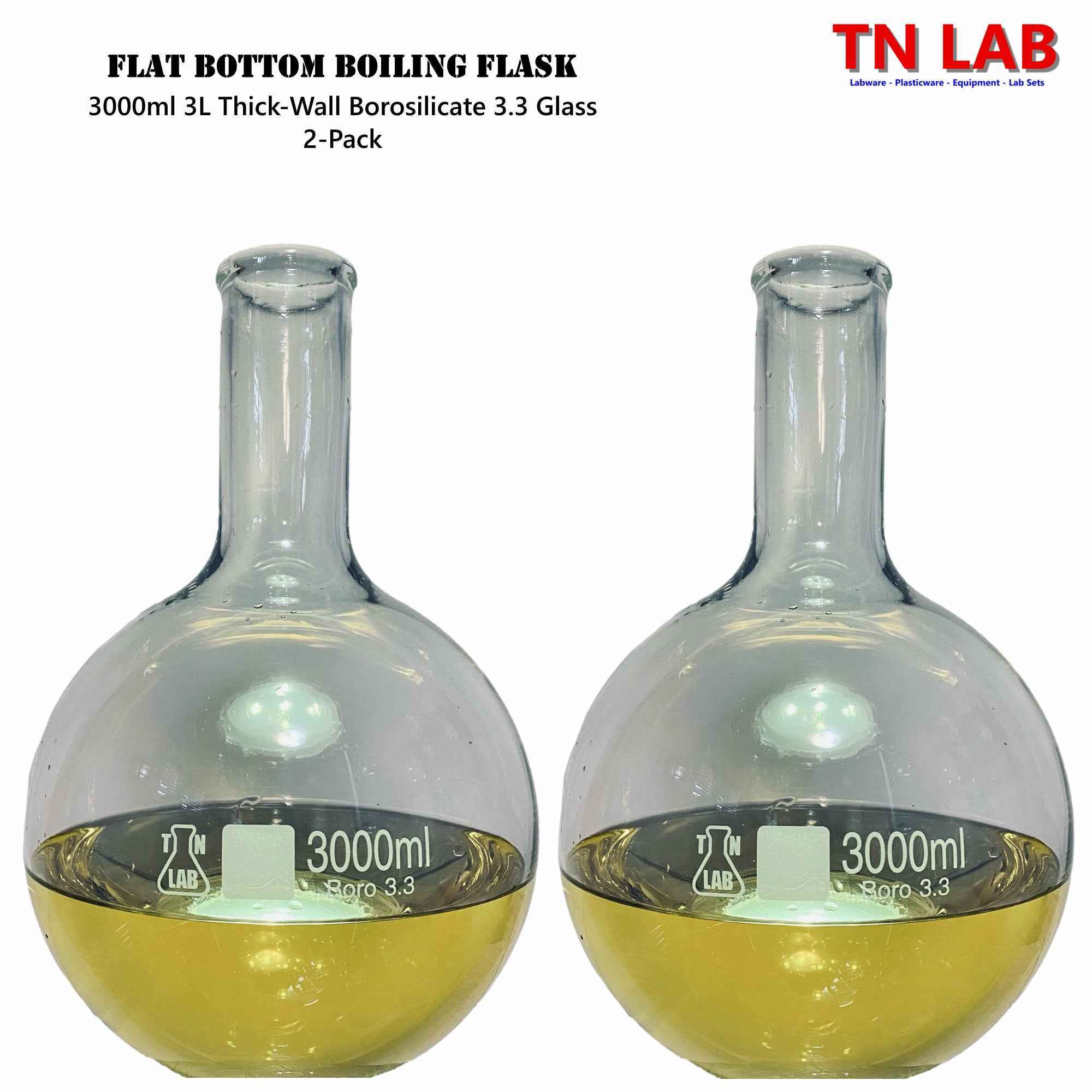 Flat Bottom Boiling Flask Florence Flask Borosilicate Glass 3000ml 3L with Rubber Stopper