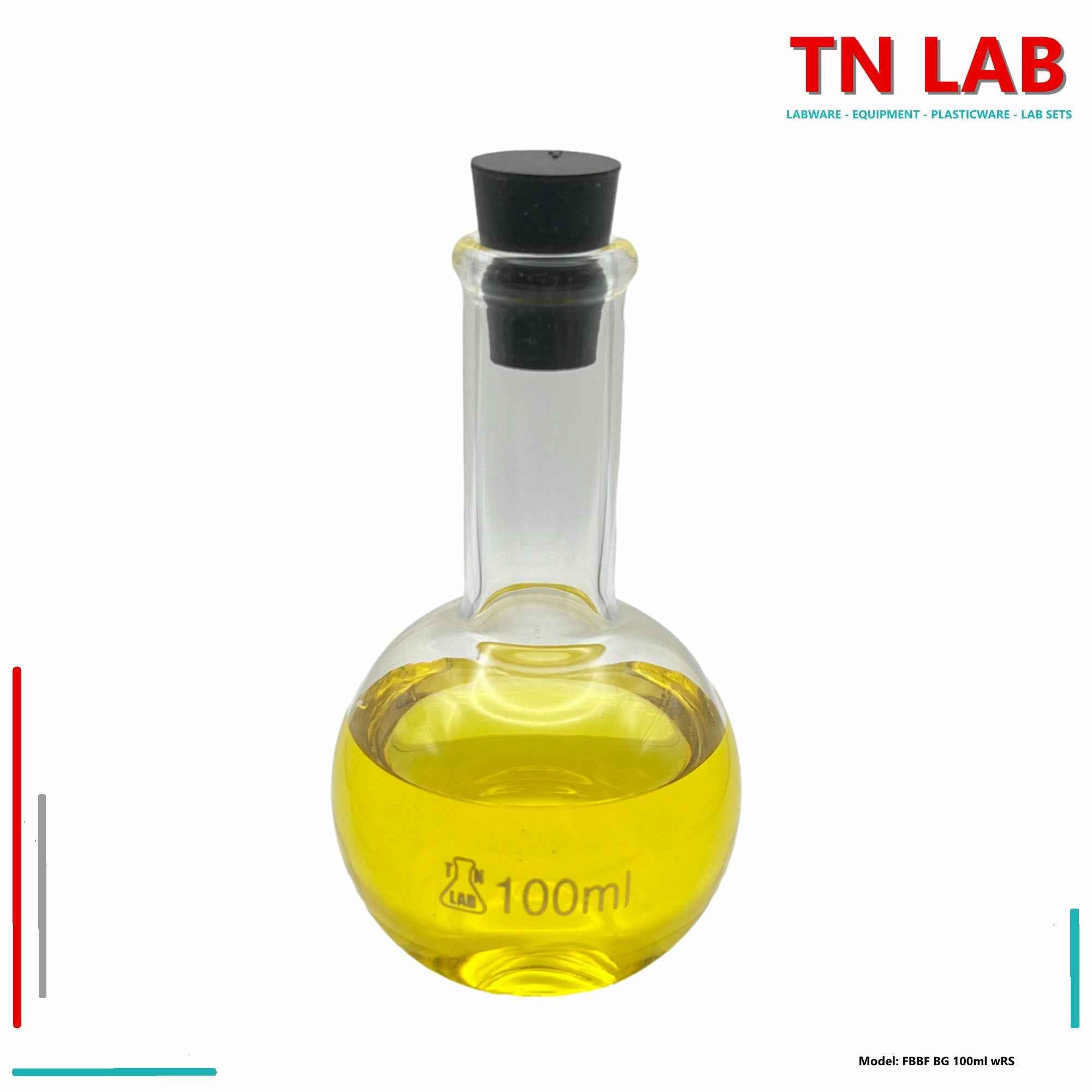 Flat Bottom Boiling Flask Florence Flask Borosilicate Glass 100ml with Rubber Stopper