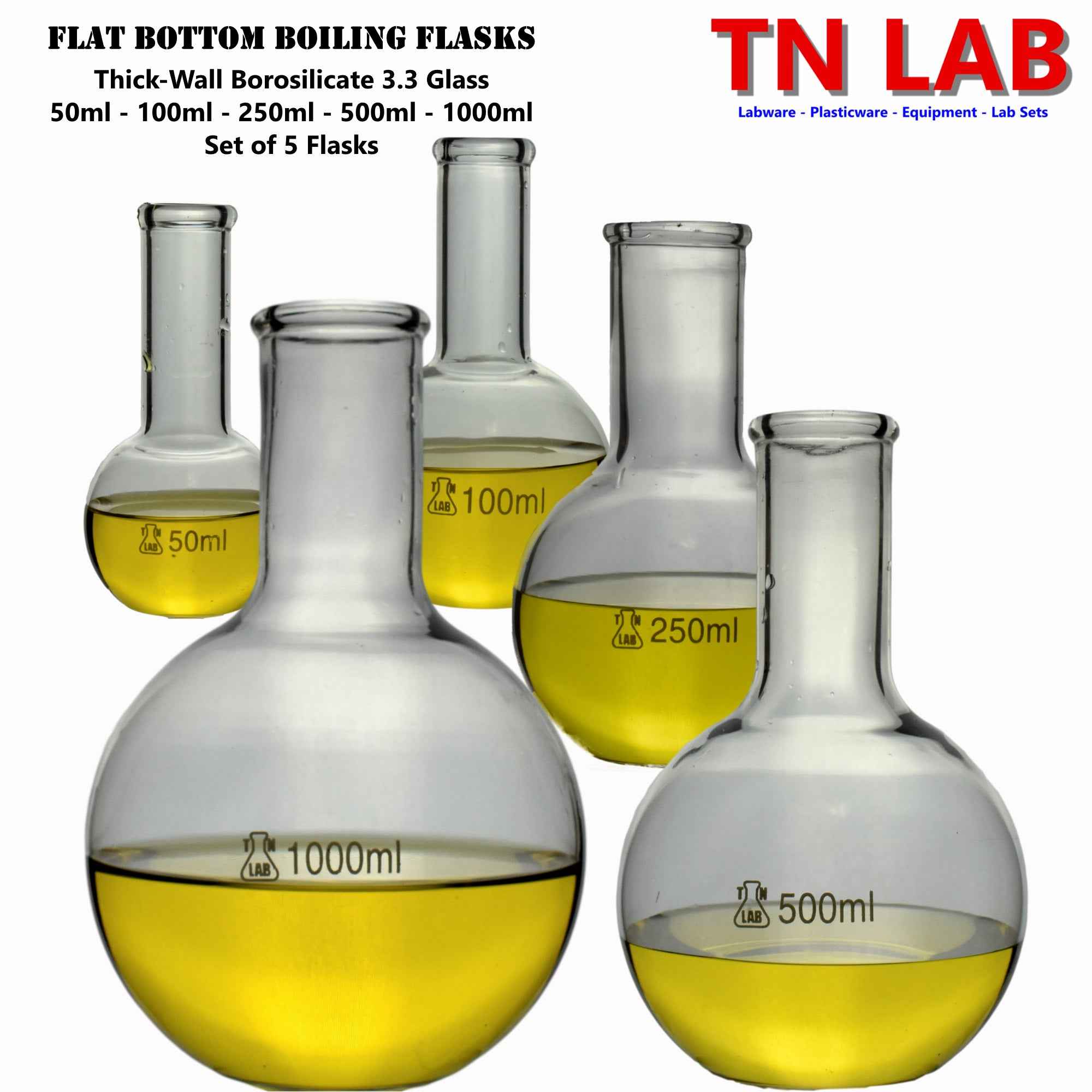 Flat Bottom Boiling Flask 5-Piece SET 50-100-250-500-1000ml