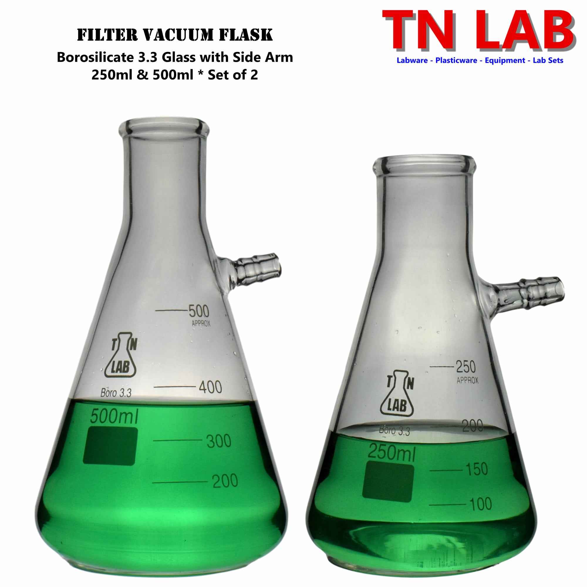 Filter Flask Vacuum Flask Glass SET of 2 - 250ml & 500ml Buchner Flasks