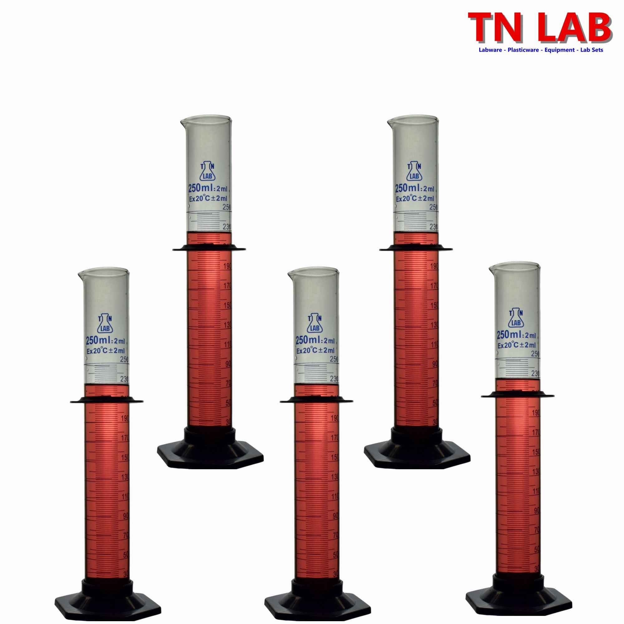 Measuring Cylinder 250ml Class A Borosilicate Glass Plastic Base
