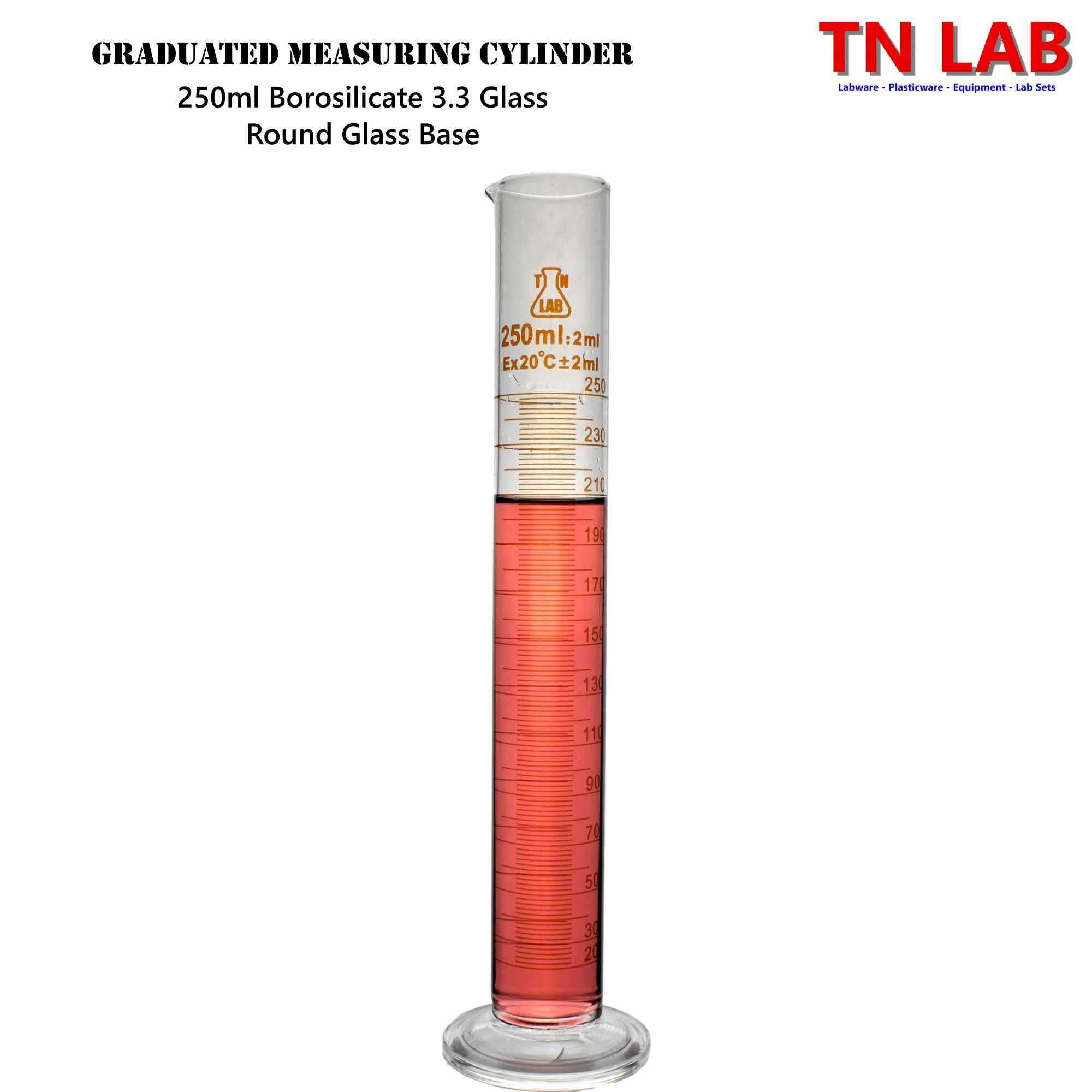 Measuring Cylinder 250ml Class A Borosilicate Glass with Glass Base