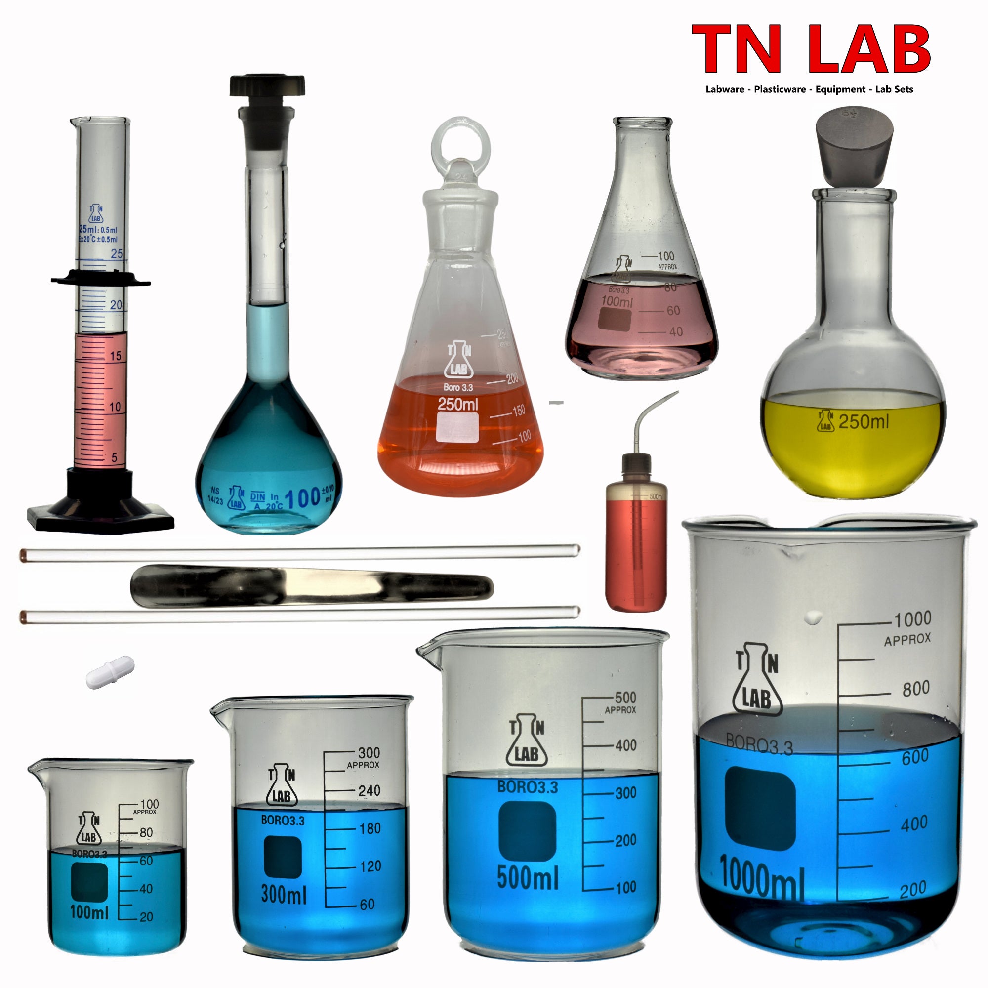 TN LAB 15 Piece LABGlass SET Laboratory Glassware