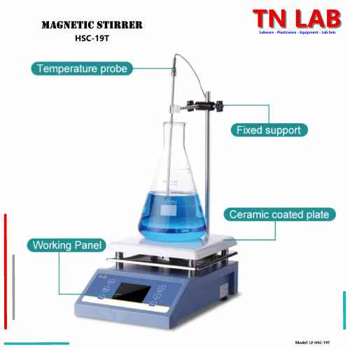 Magnetic Stirrer with Heat and Timer HSC-19T 200-2000rpm Digital Display Ceramic Heating Plate Vertical Support Rod