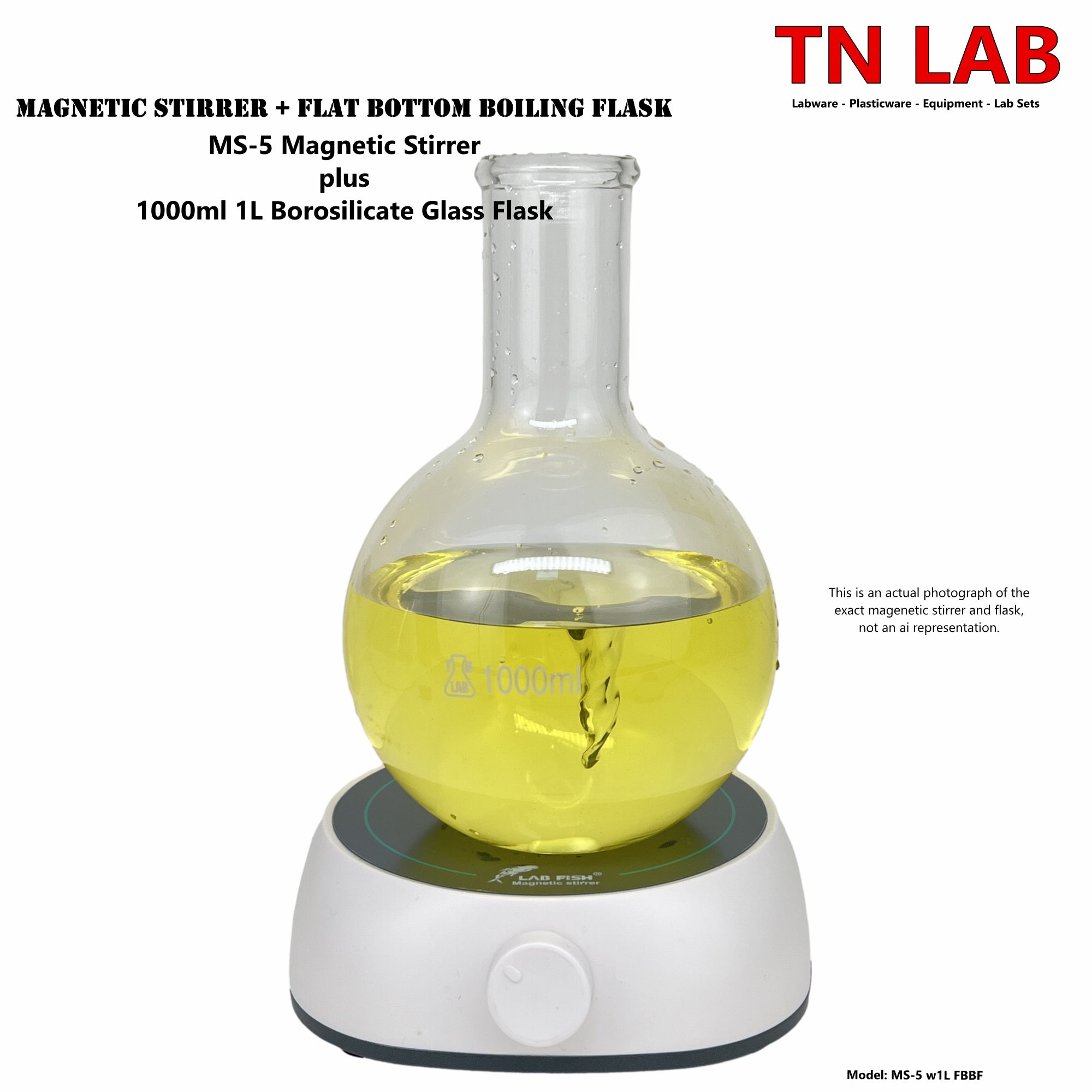 TN LAB Supply MS-5 Magnetic Stirrer and 1 Liter Flat Bottom Boiling Flask Set