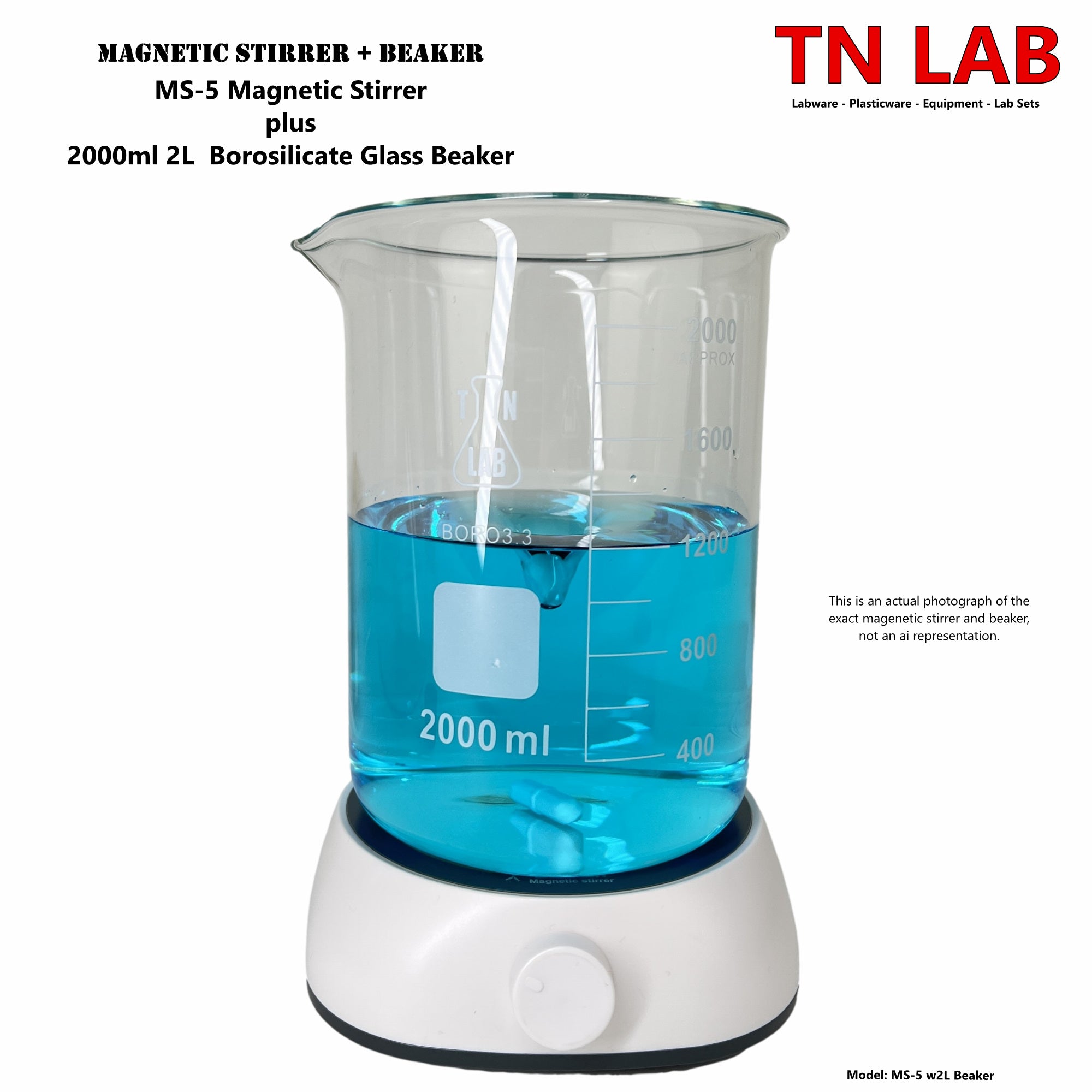 TN LAB Supply MS-5 Magnetic Stirrer and 2 Liter Borosilicate Beaker Set