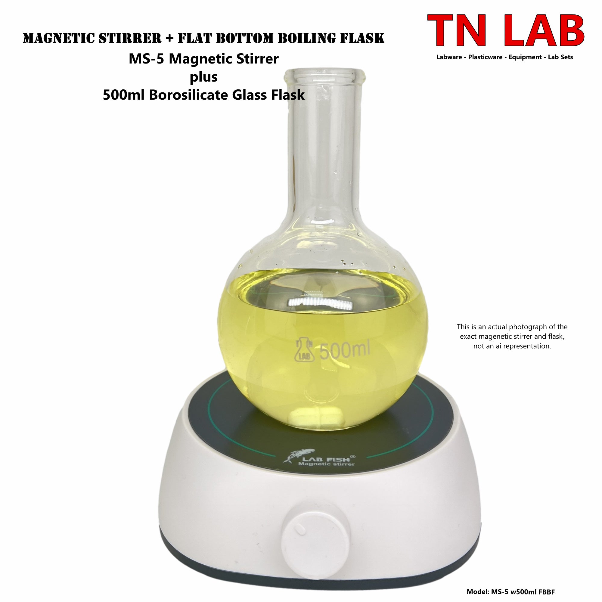 TN LAB Supply MS-5 Magnetic Stirrer with Flat Bottom Boiling Flask 500ml Borosilicate Glass