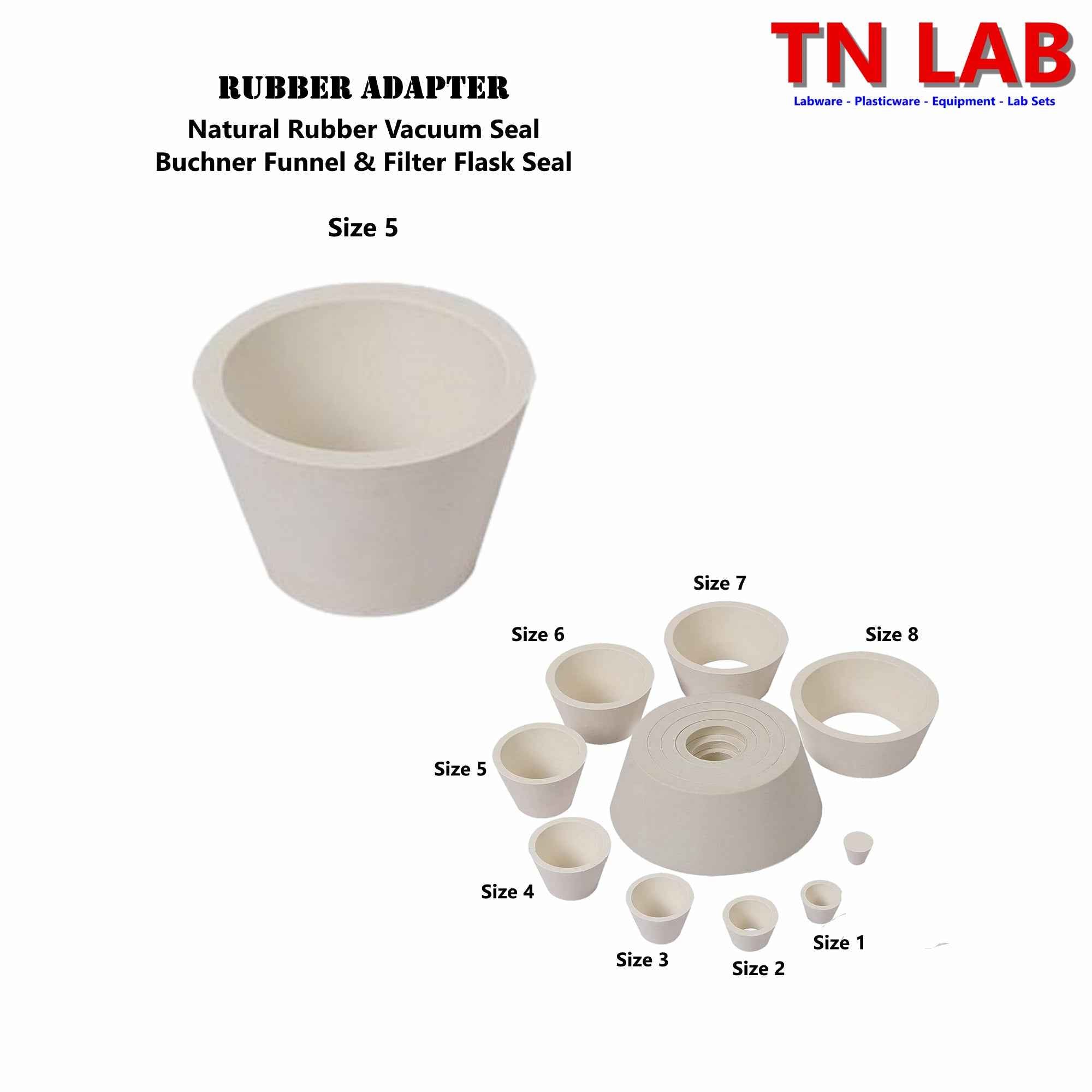 Filter Flask Buchner Funnel Vacuum Sealing Adapter Coned Shaped Rubber 8-Size Set