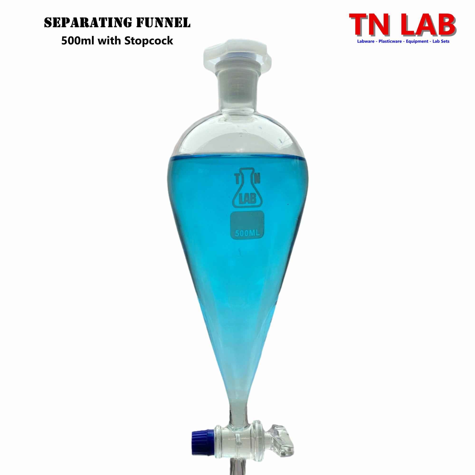 Funnel Separating 500ml Heavy-Wall Borosilicate Glass 24/29 Glass Key Style Stopcock