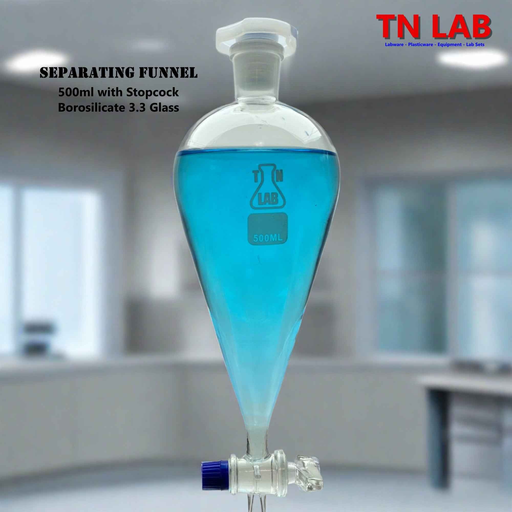 Funnel Separating 500ml Heavy-Wall Borosilicate Glass 24/29 Glass Key Style Stopcock