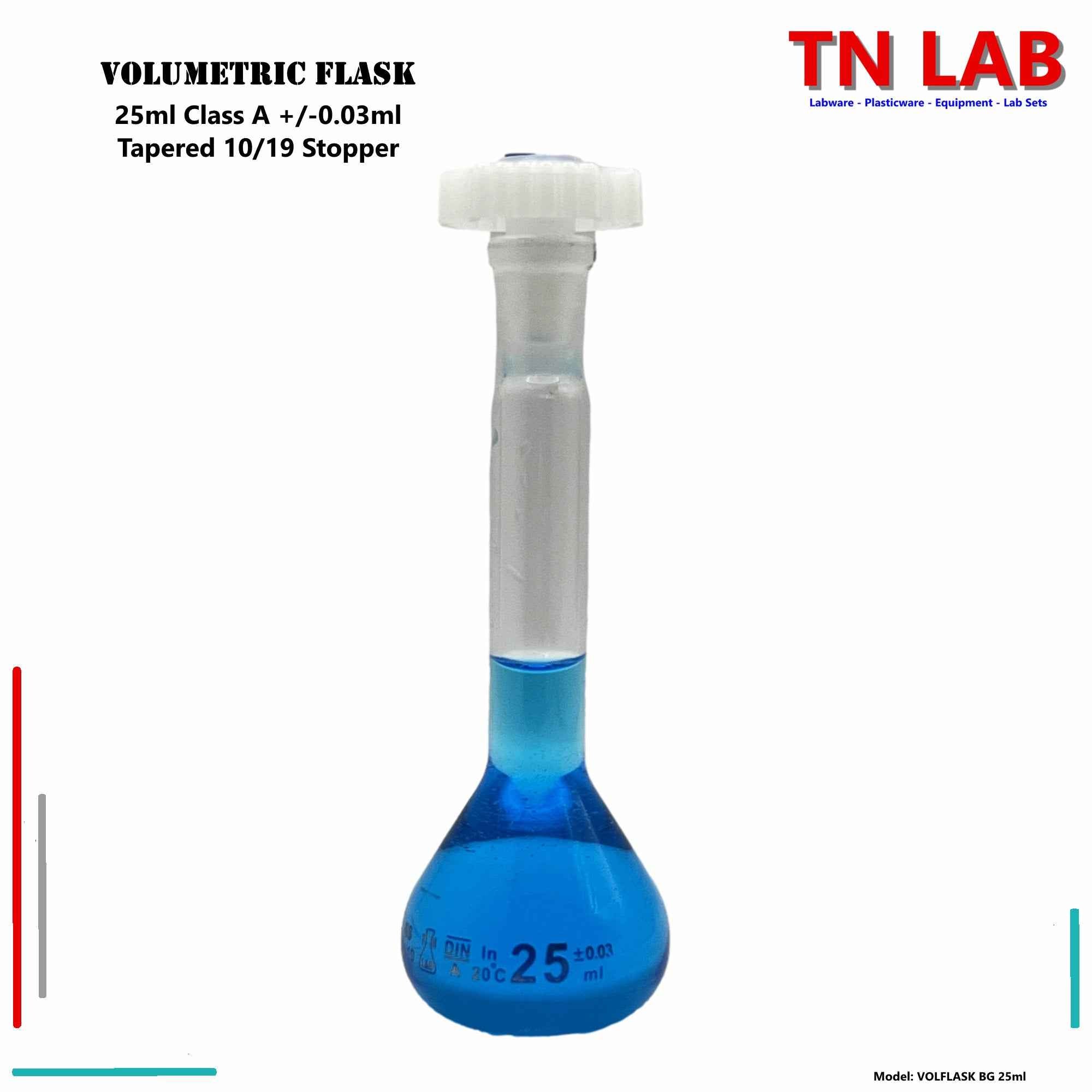 Volumetric Flask 25ml Borosilicate Glass Class A Precision ISO 1042