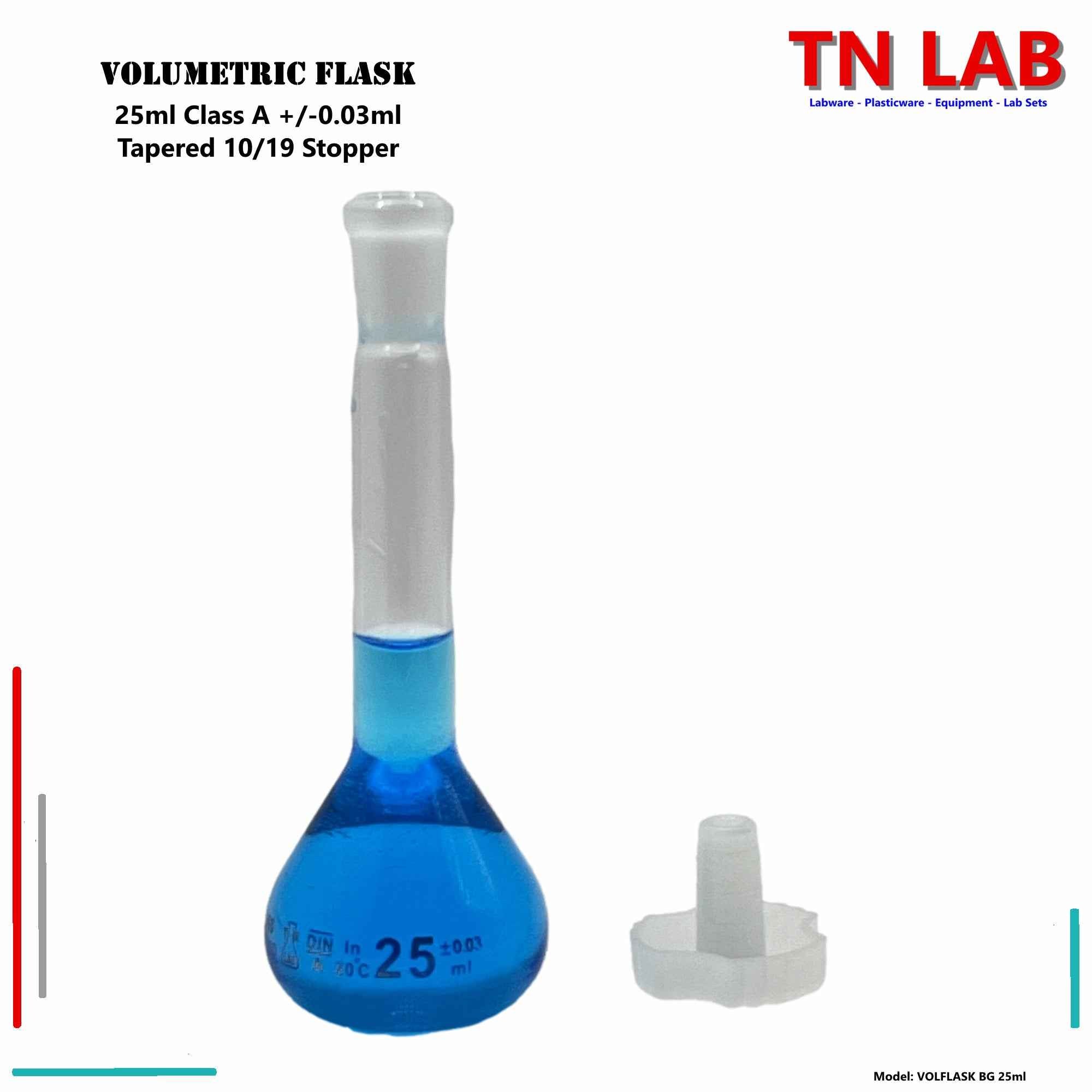 Volumetric Flask 25ml Borosilicate Glass Class A Precision ISO 1042