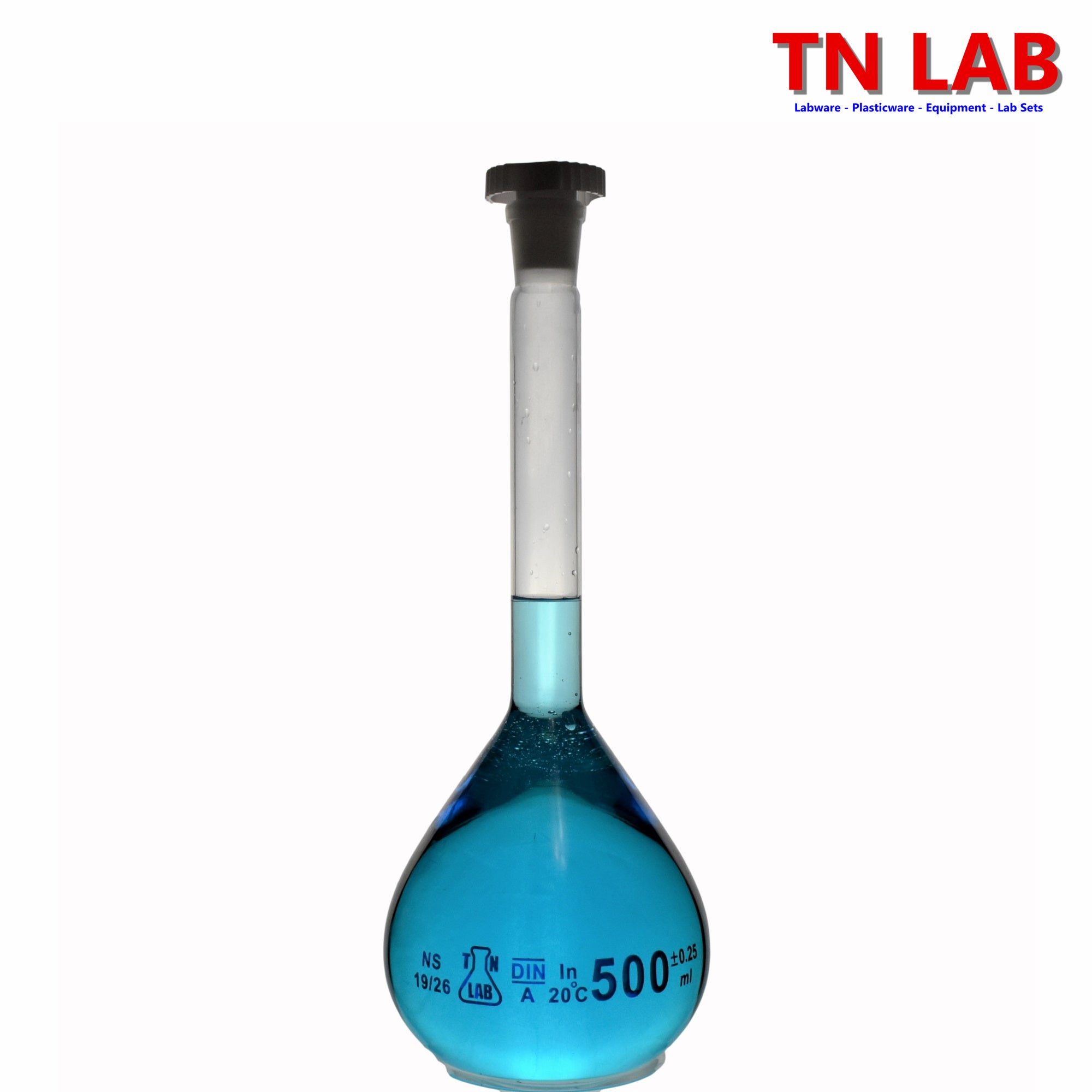 Volumetric Flask 500ml Borosilicate Glass Class A Precision ISO 1042 19/26 Joint