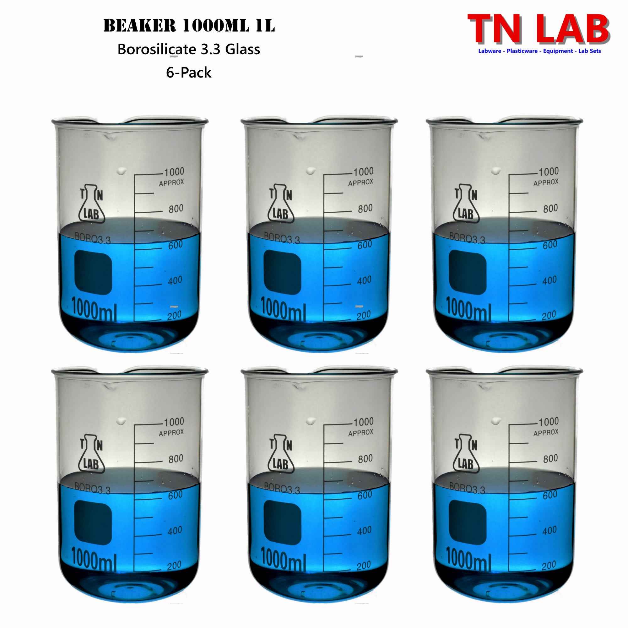 Beaker Borosilicate Glass with Graduations 1000ml 1L - TN LAB Supply