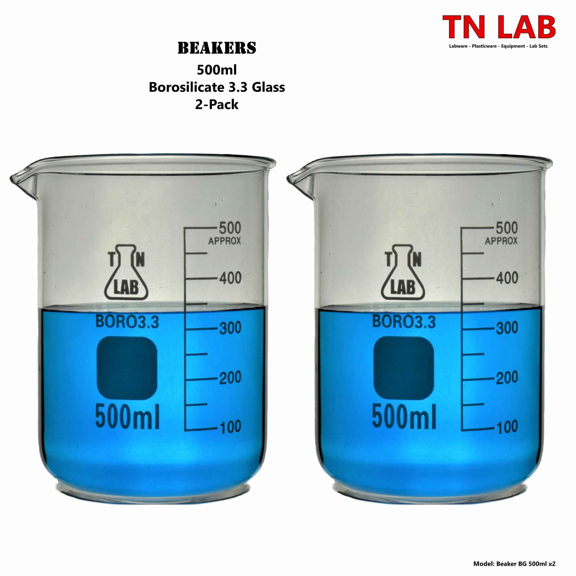 Beaker Borosilicate Glass with Graduations 500ml - TN LAB Supply