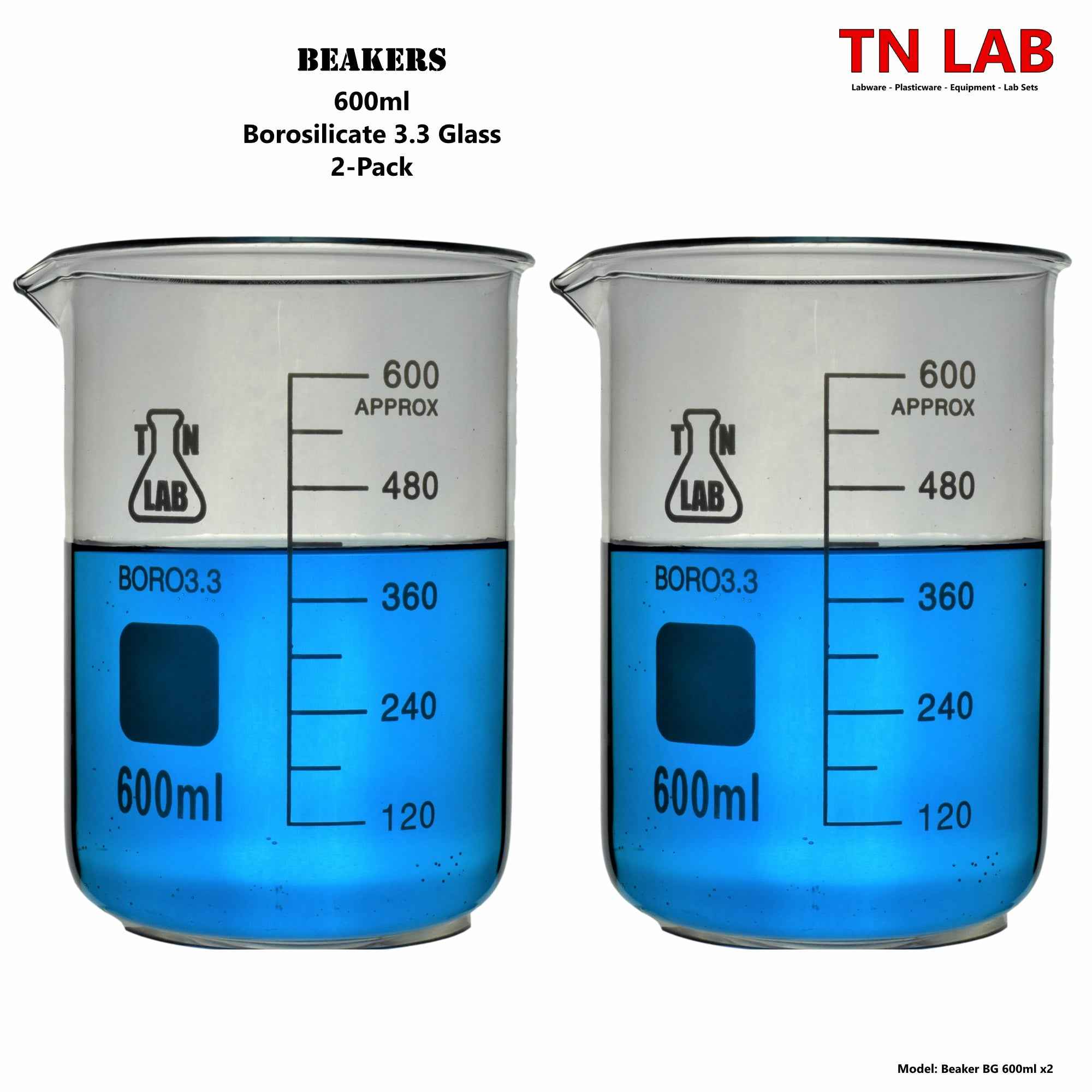 Beaker Borosilicate Glass with Graduations 600ml - TN LAB Supply