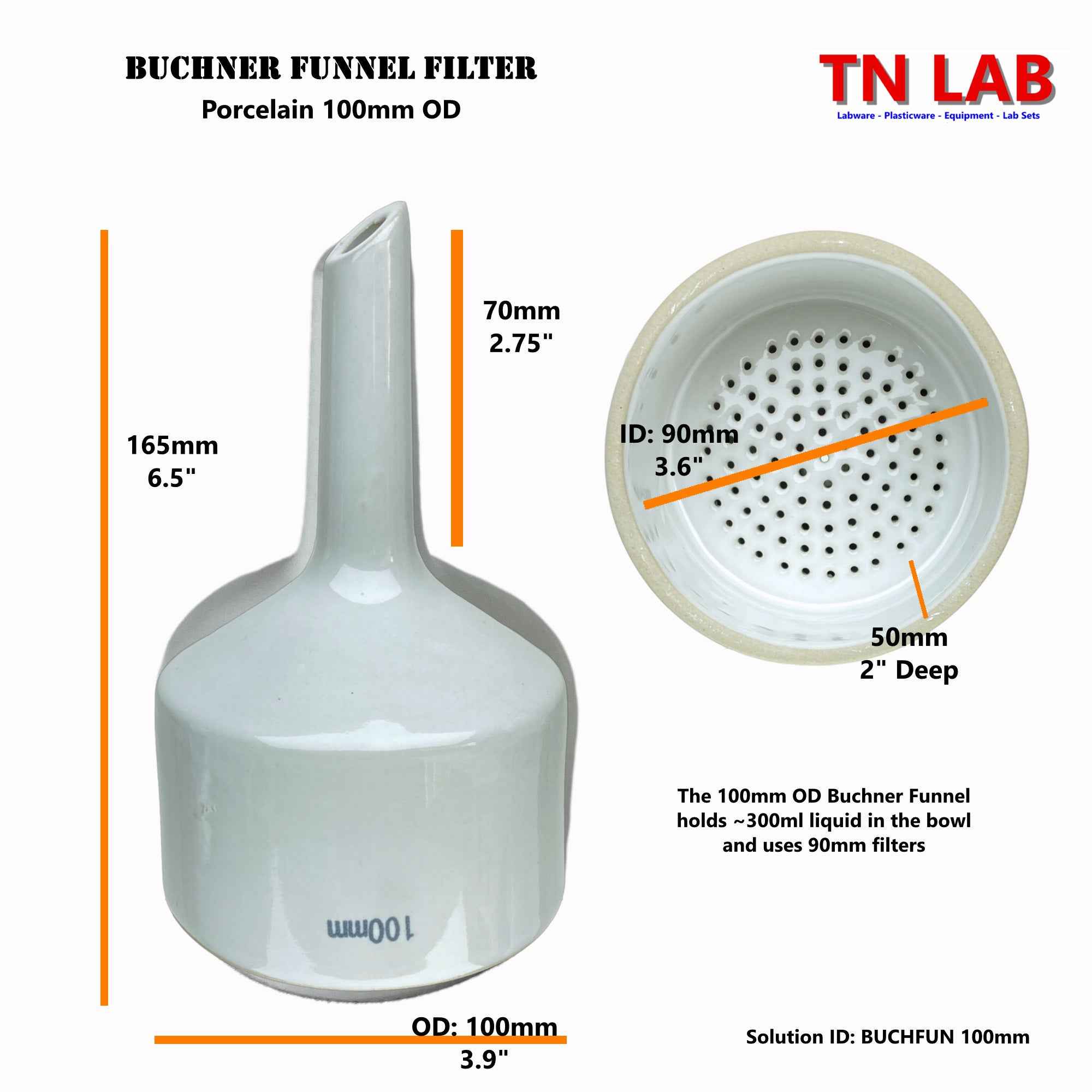 Buchner Funnel Kit Filter Flask SET 100mm Funnel and 2000ml 2L Vacuum Flask - TN LAB Supply