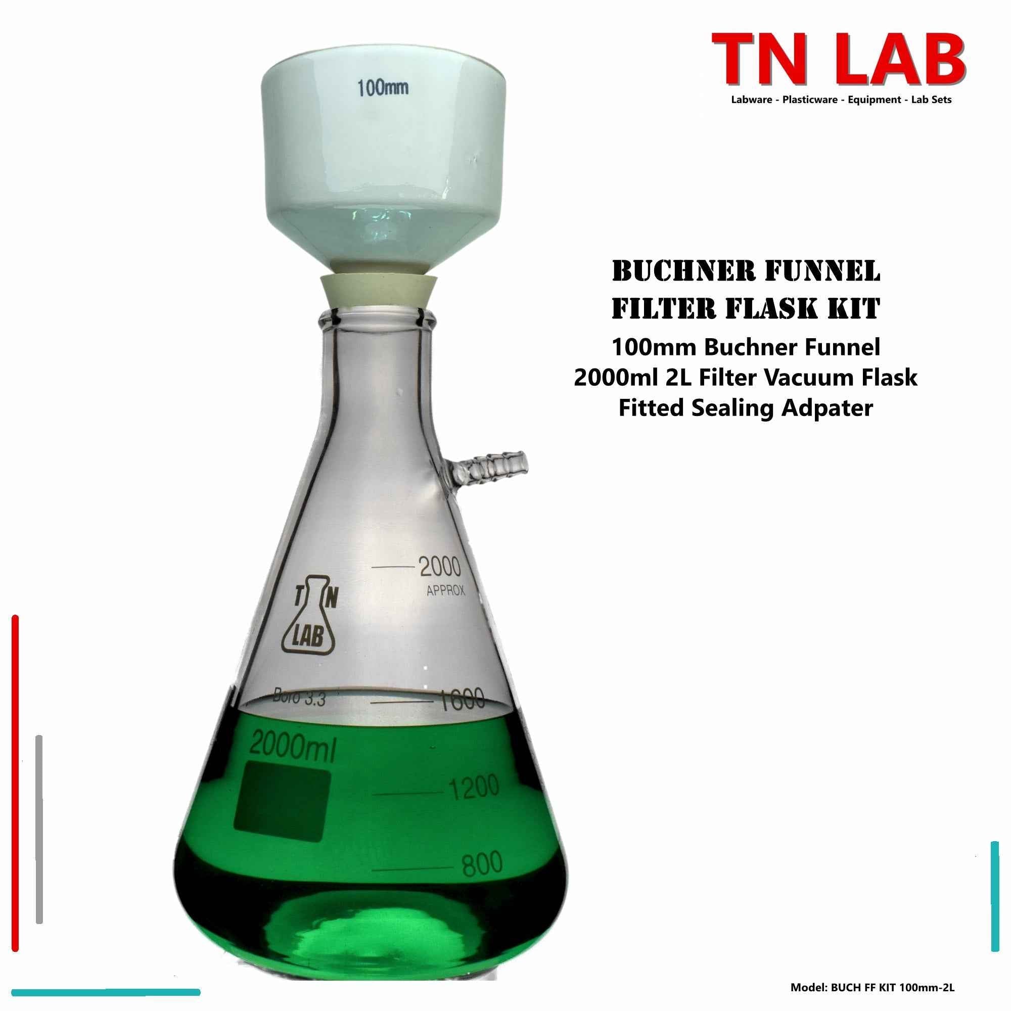 Buchner Funnel Kit Filter Flask SET 100mm Funnel and 2000ml 2L Vacuum Flask - TN LAB Supply