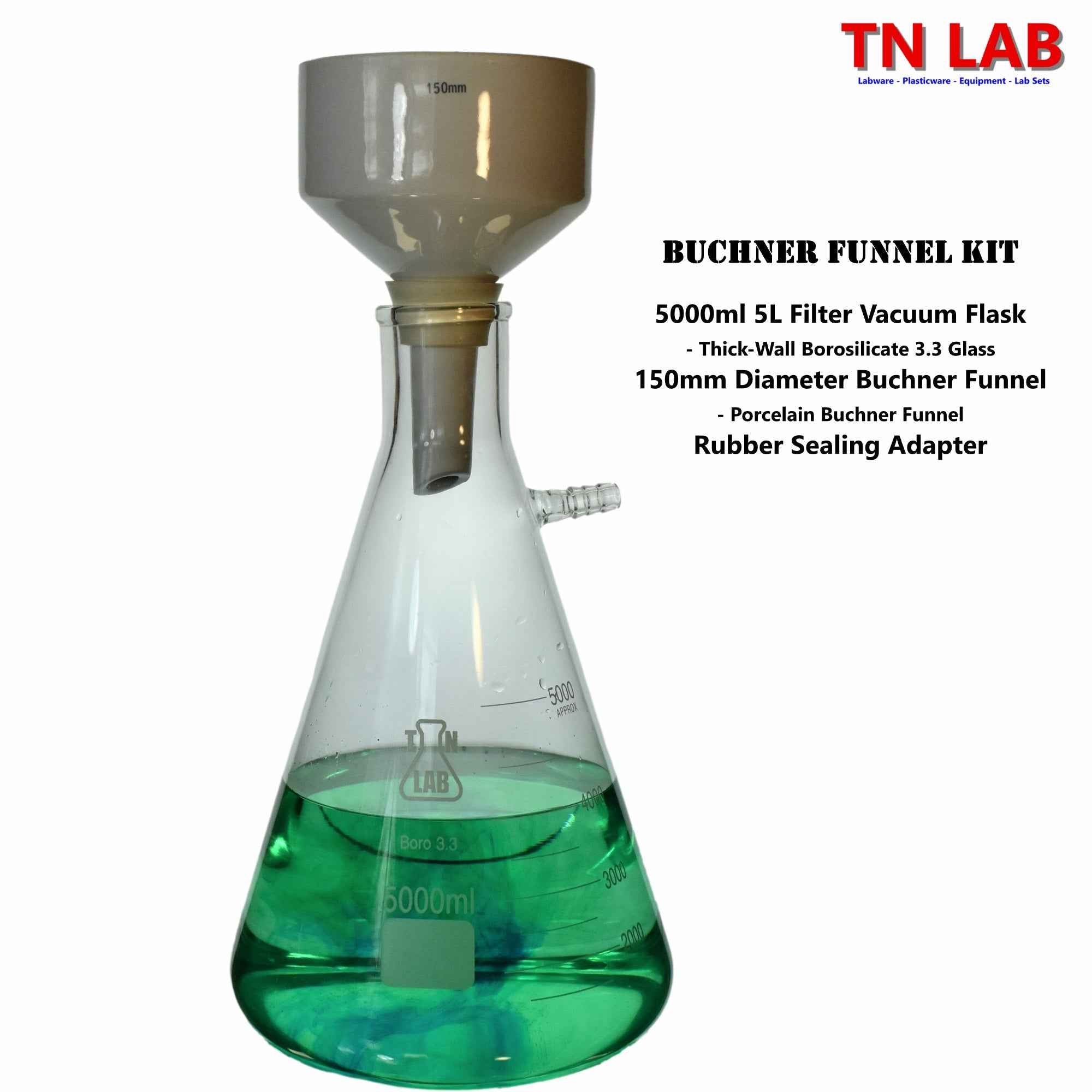 Buchner Funnel Kit Filter Flask SET 150mm Funnel and 5000ml Vacuum Flask - TN LAB Supply