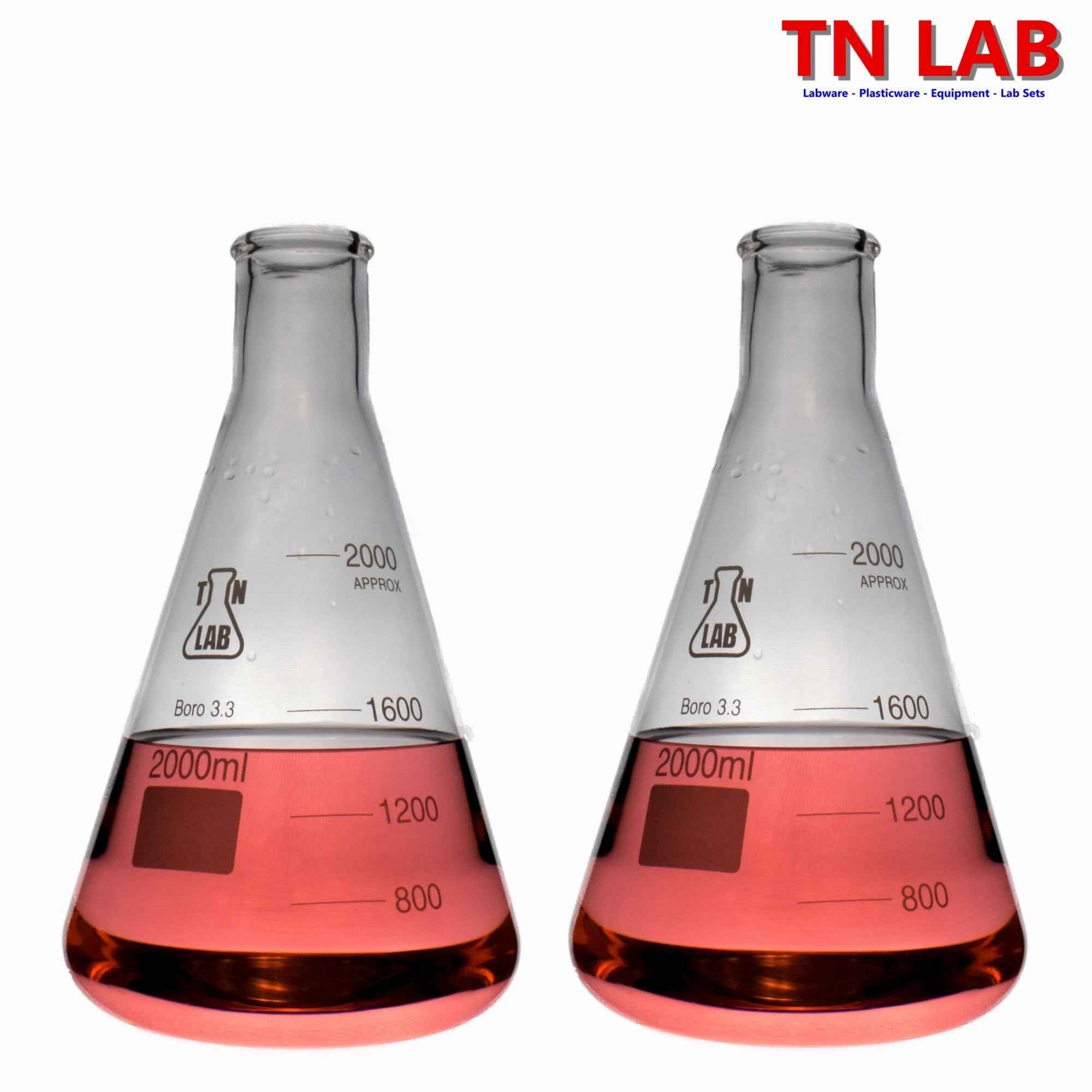 Erlenmeyer Flask Borosilicate Glass Conical Flask 2000ml 2L - TN LAB Supply