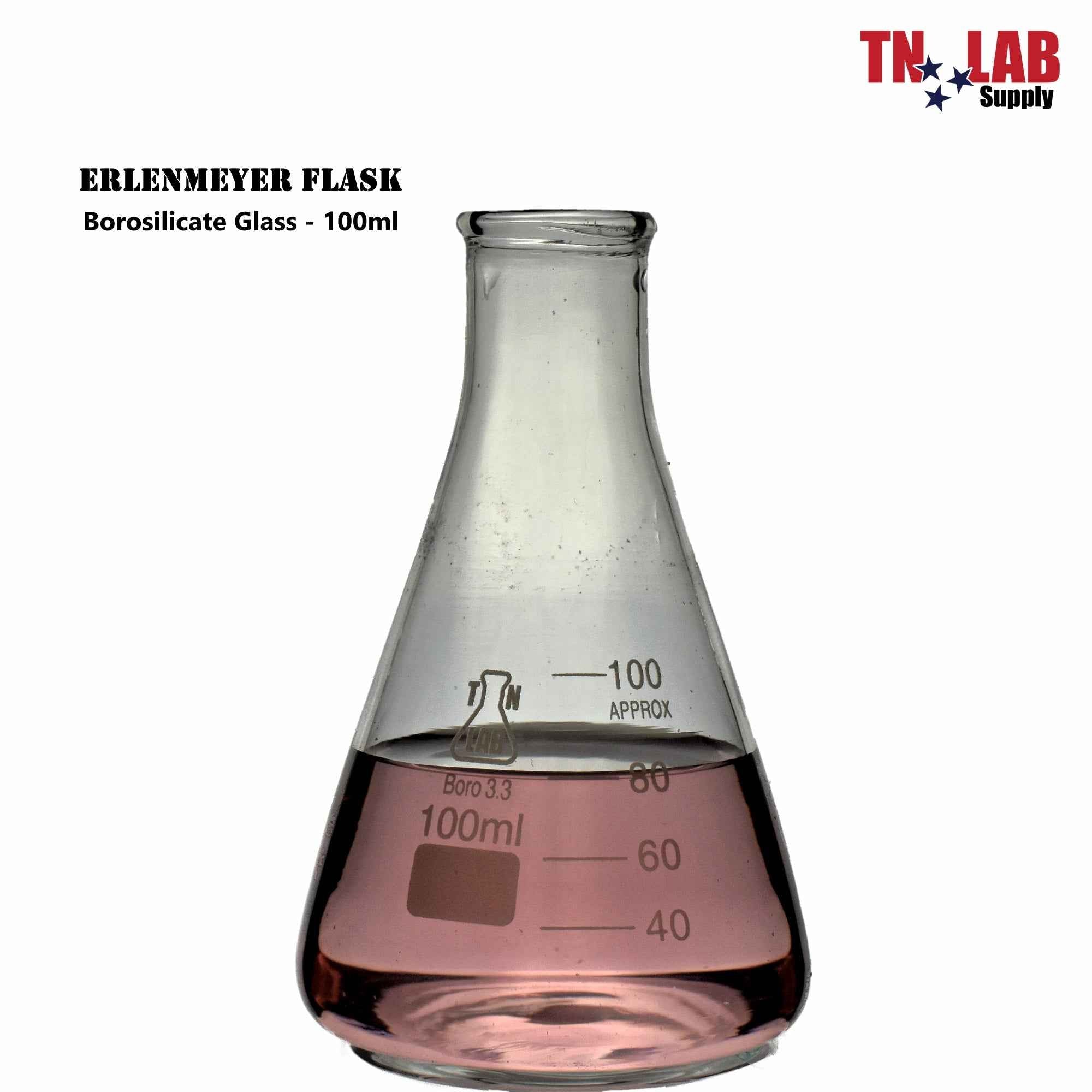 Erlenmeyer Flask Borosilicate Glass Conical Flask 3 - Piece SET (100 - 250 - 500ml) with Rubber Stoppers - TN LAB Supply