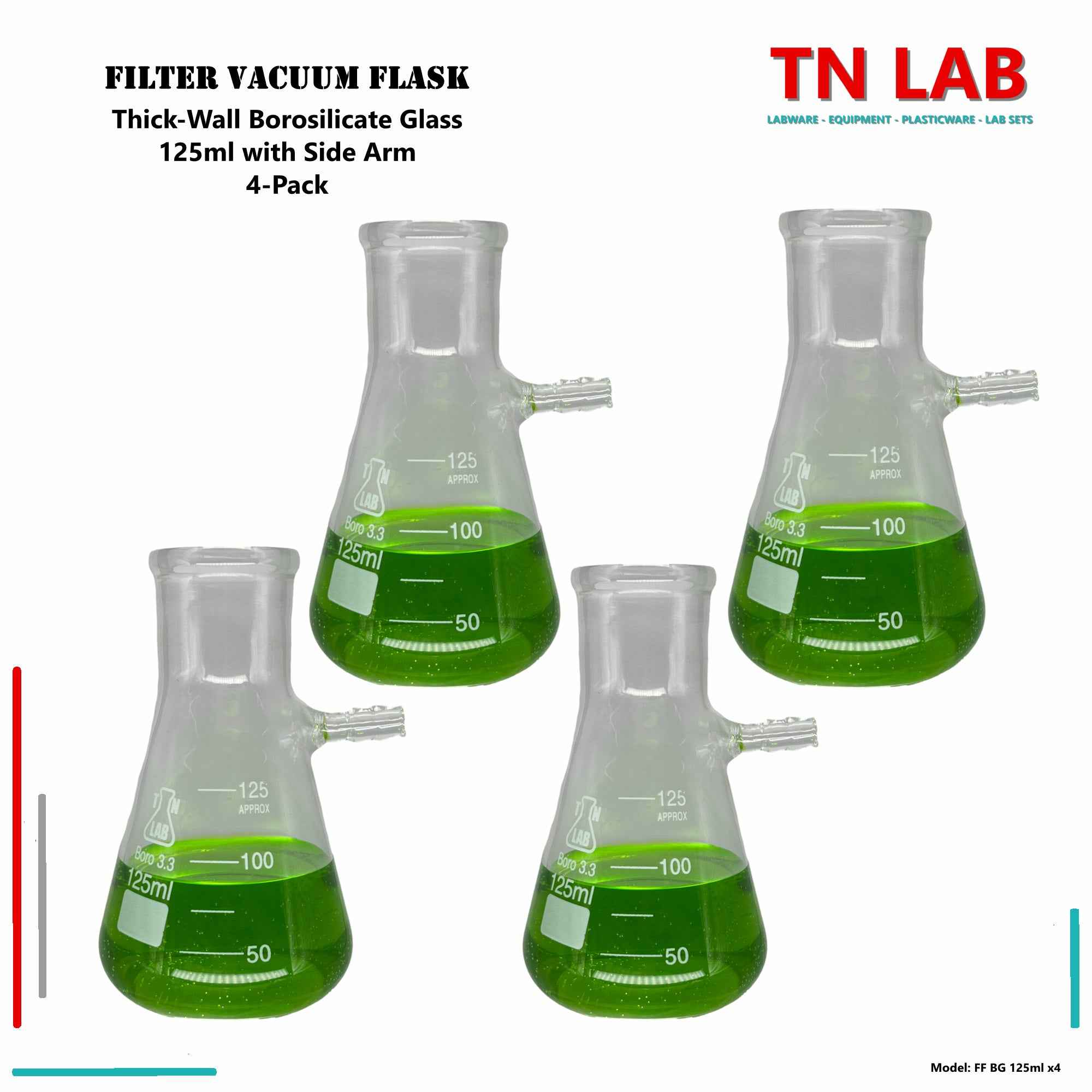 Filter Flask Borosilicate Glass Buchner Vacuum Flask Side Arm 125 ml - TN LAB Supply