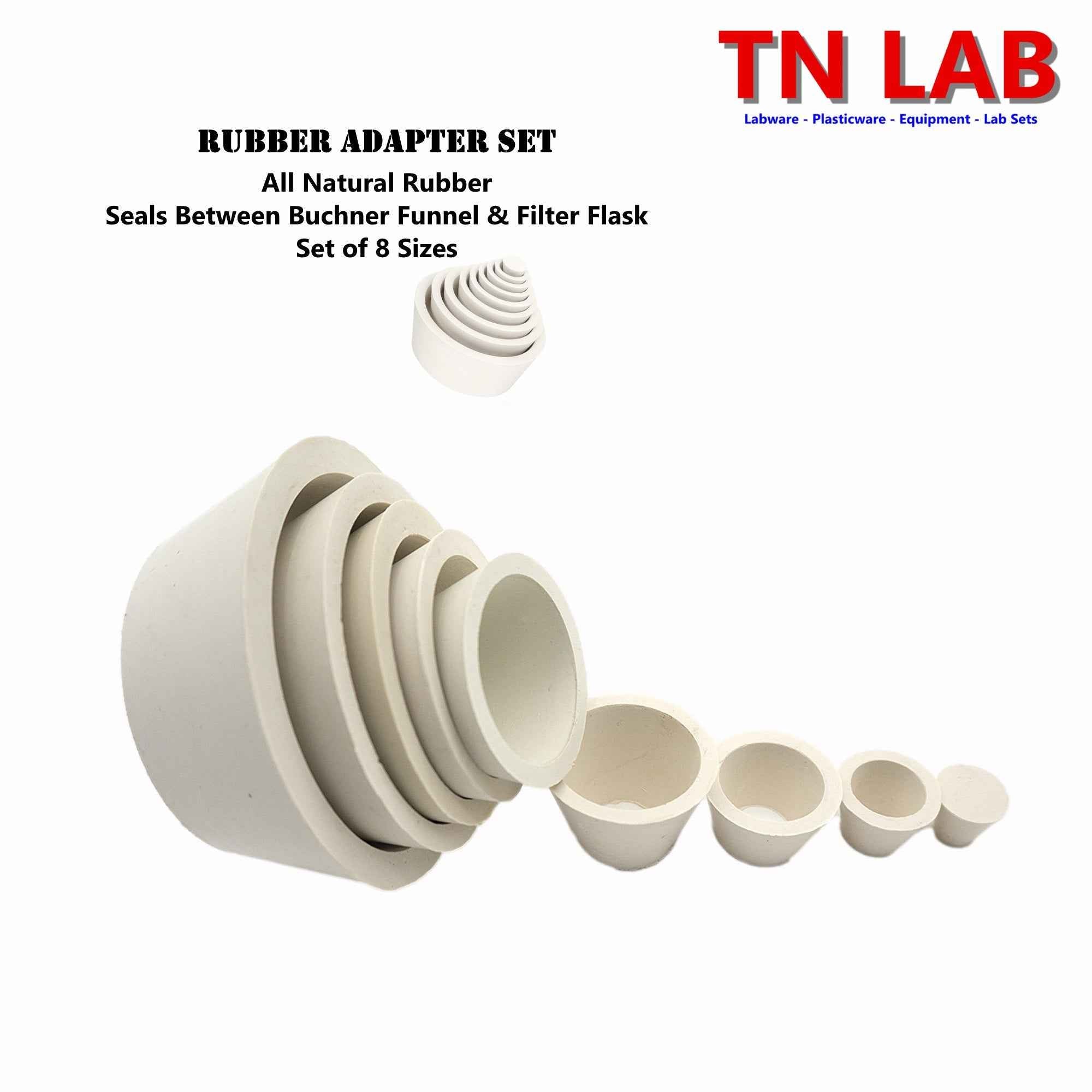 Filter Flask Buchner Funnel Vacuum Sealing Adapter Coned Shaped Rubber 8 - Size Set - TN LAB Supply