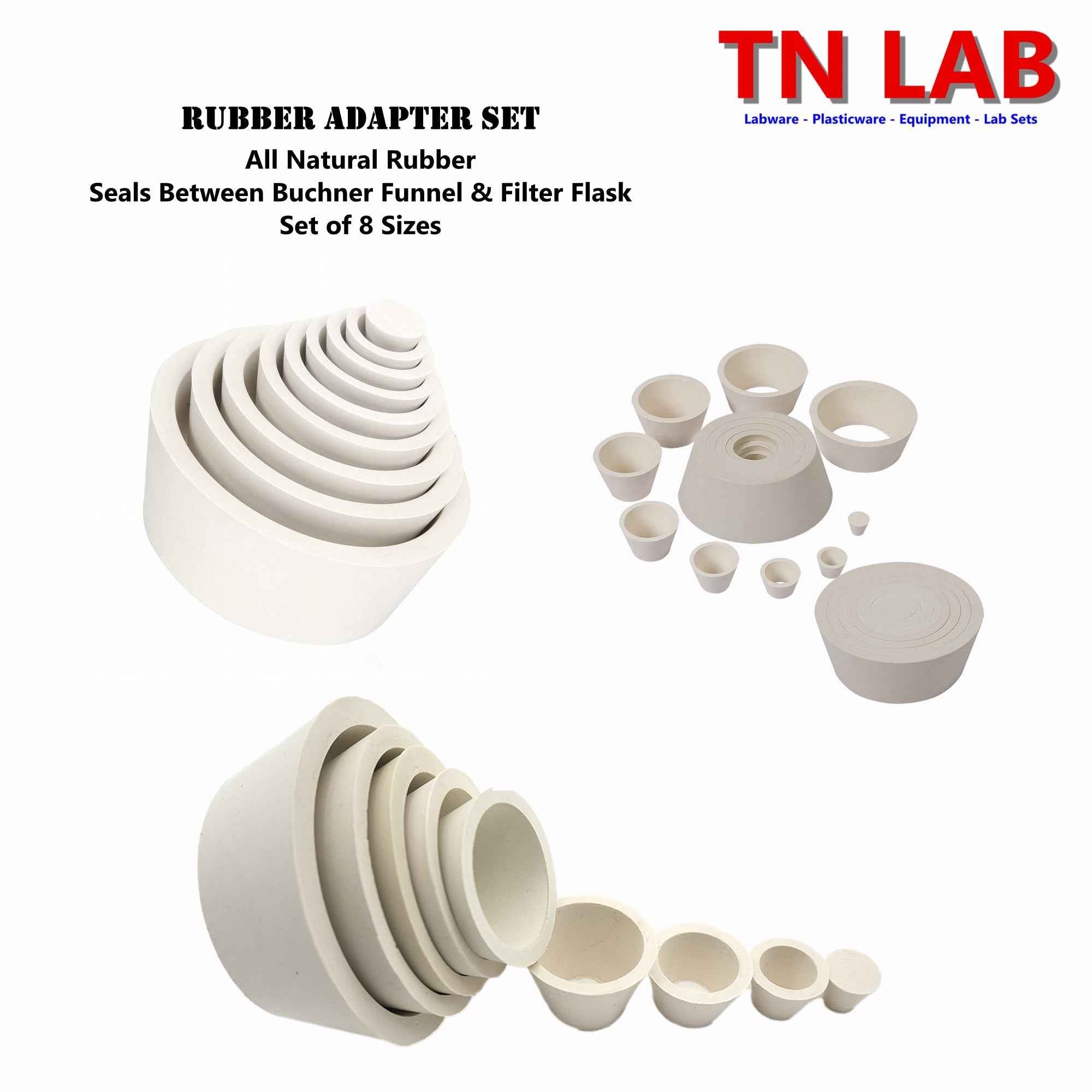 Filter Flask Buchner Funnel Vacuum Sealing Adapter Coned Shaped Rubber 8 - Size Set - TN LAB Supply