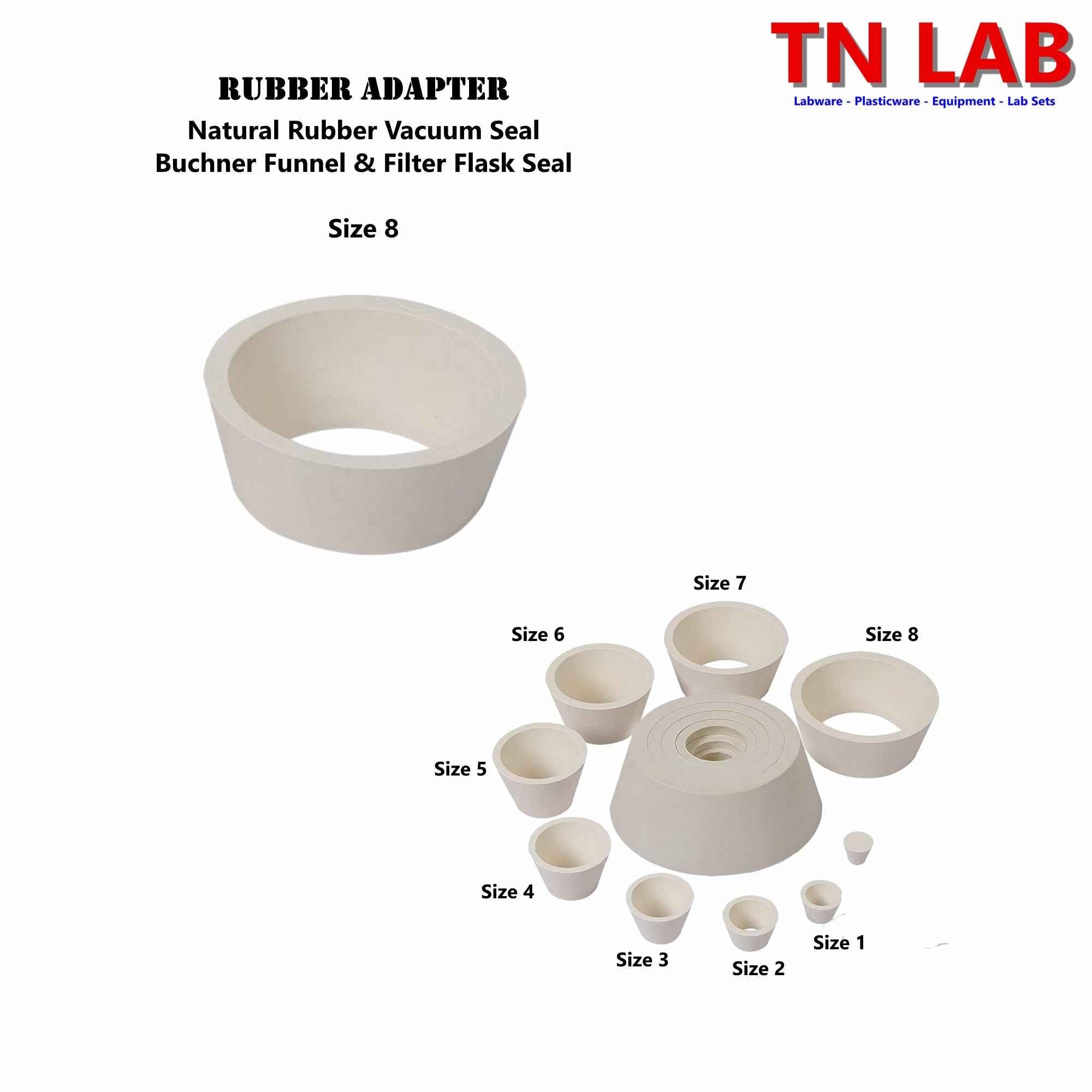 Filter Flask Buchner Funnel Vacuum Sealing Adapters Cone Shaped Rubber 8 - Sizes - TN LAB Supply
