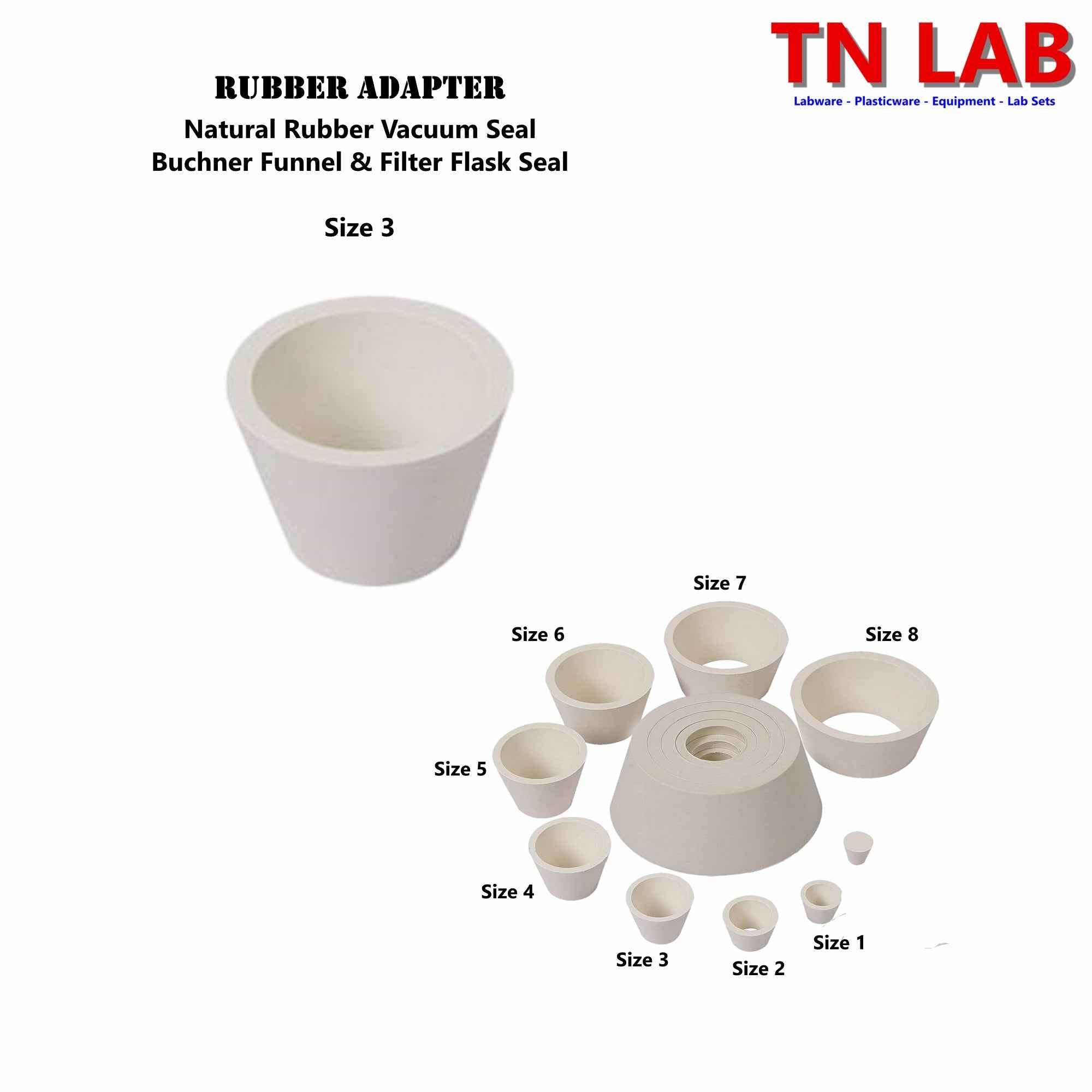 Filter Flask Buchner Funnel Vacuum Sealing Adapters Cone Shaped Rubber 8 - Sizes - TN LAB Supply