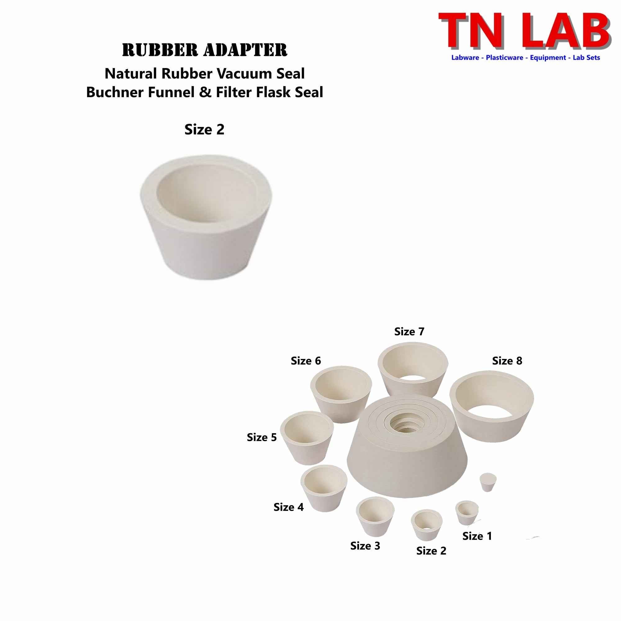 Filter Flask Buchner Funnel Vacuum Sealing Adapters Cone Shaped Rubber 8 - Sizes - TN LAB Supply
