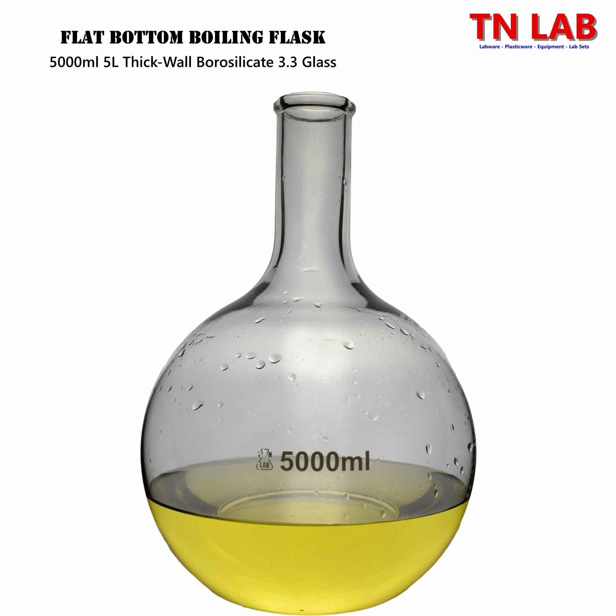 Flat Bottom Boiling Flask Florence Flask Borosilicate Glass 5000ml 5L - TN LAB Supply