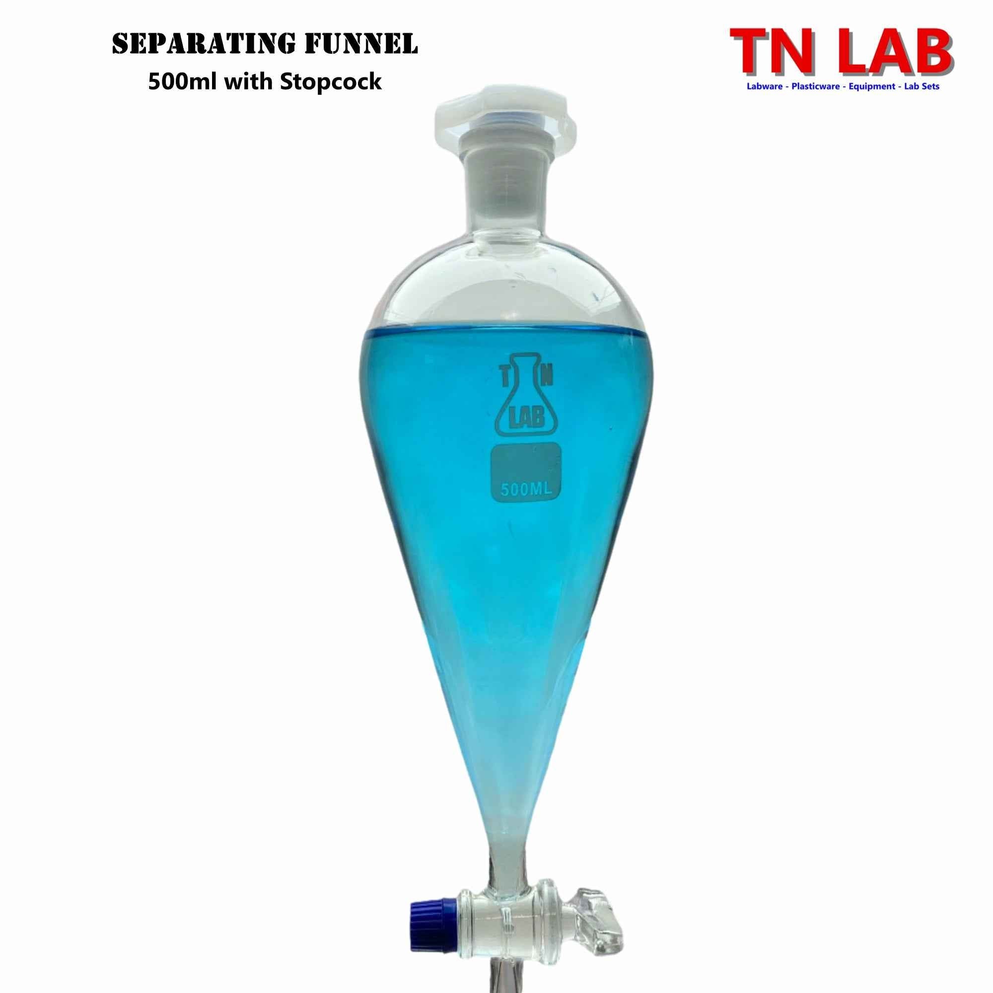 Funnel Separating 500ml Heavy - Wall Borosilicate Glass 24/29 Glass Key Style Stopcock - TN LAB Supply