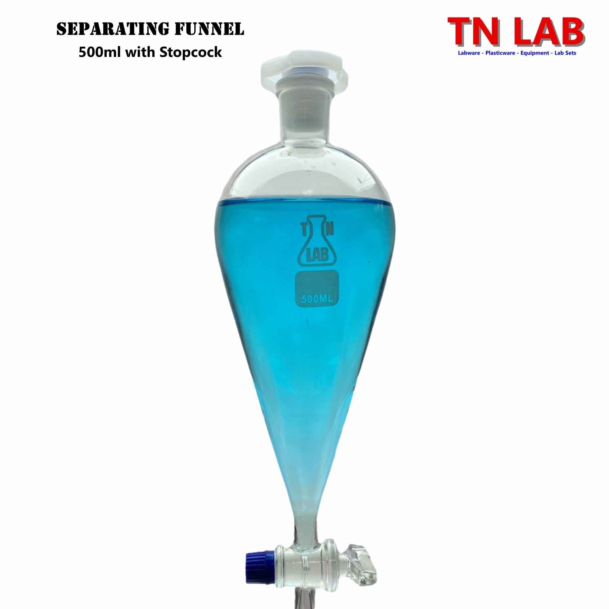 Funnel Separating 500ml Heavy - Wall Borosilicate Glass 24/29 Glass Key Style Stopcock - TN LAB Supply