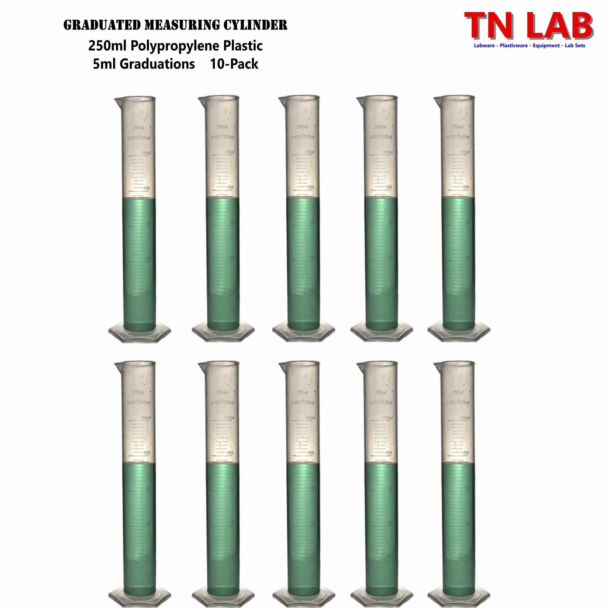 12 Pack Graduated Measuring Cylinder Polypropylene 250ml - TN LAB Supply