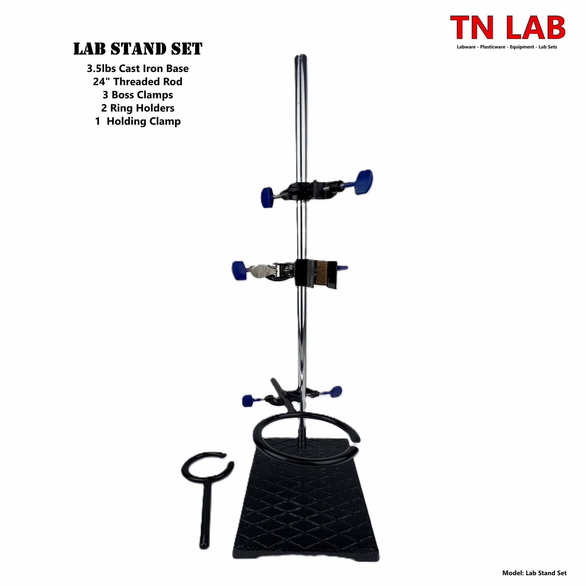 Lab Stand Set with Rings Clip and Clamps - 24" - TN LAB - TN LAB Supply