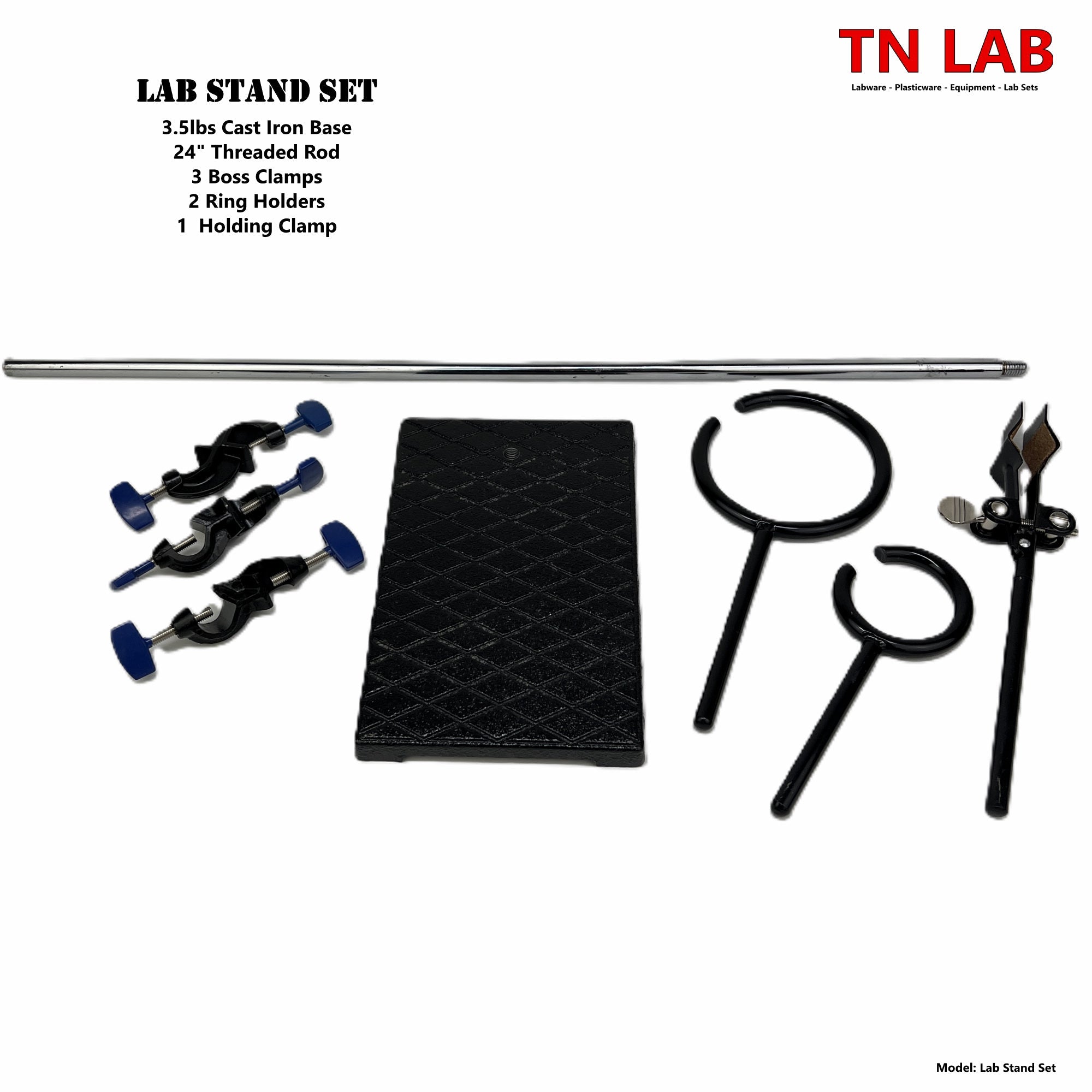 Lab Stand Set with Rings Clip and Clamps - 24" - TN LAB - TN LAB Supply