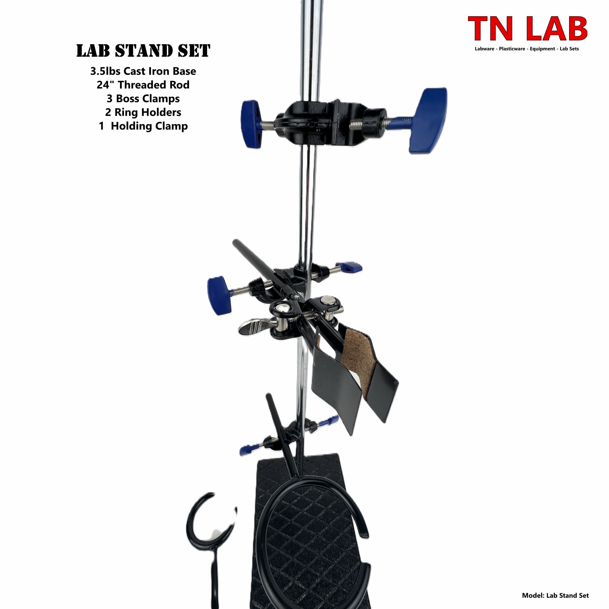 Lab Stand Set with Rings Clip and Clamps - 24" - TN LAB - TN LAB Supply